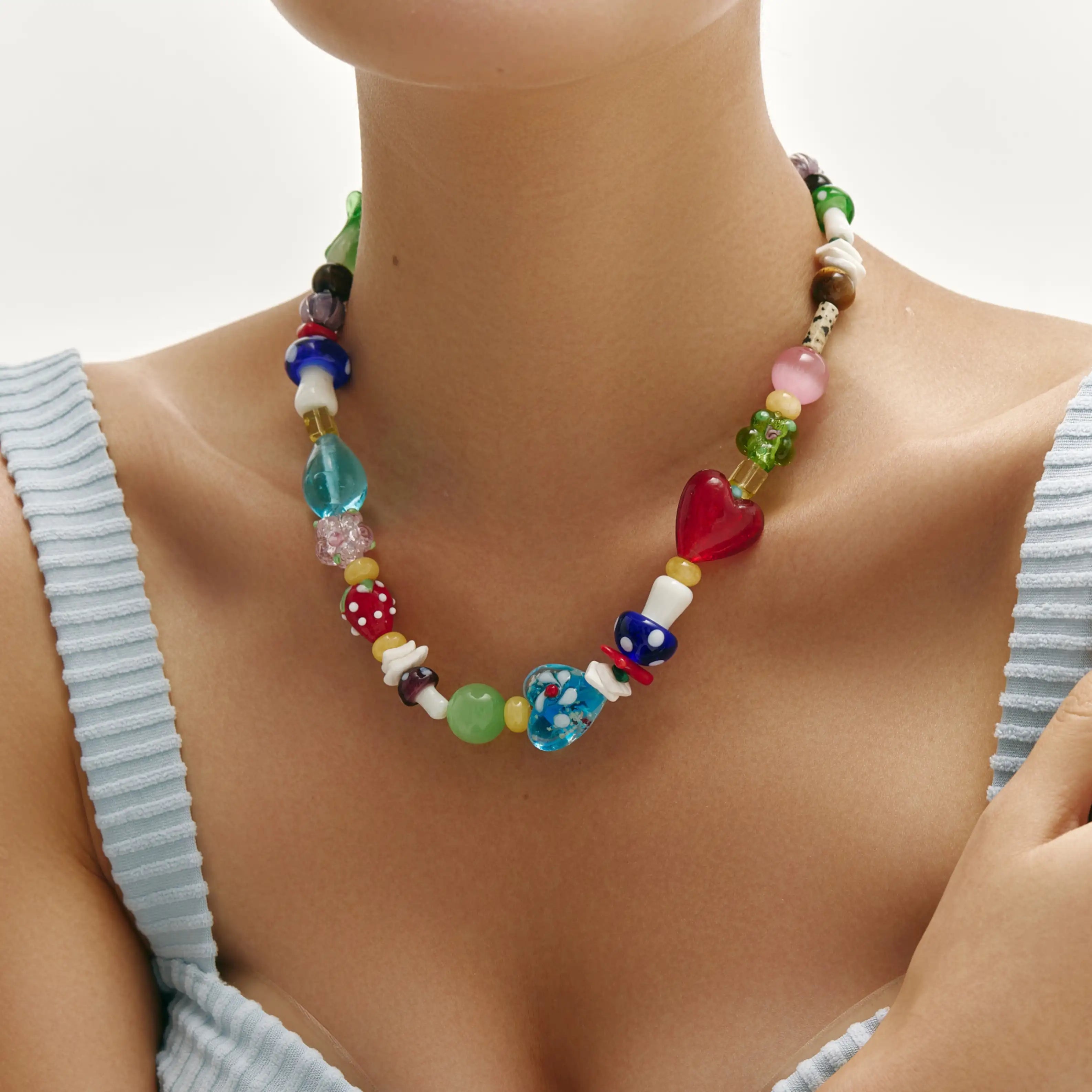 Vita Necklace Colorful Murano Glass Bead Statement Necklace