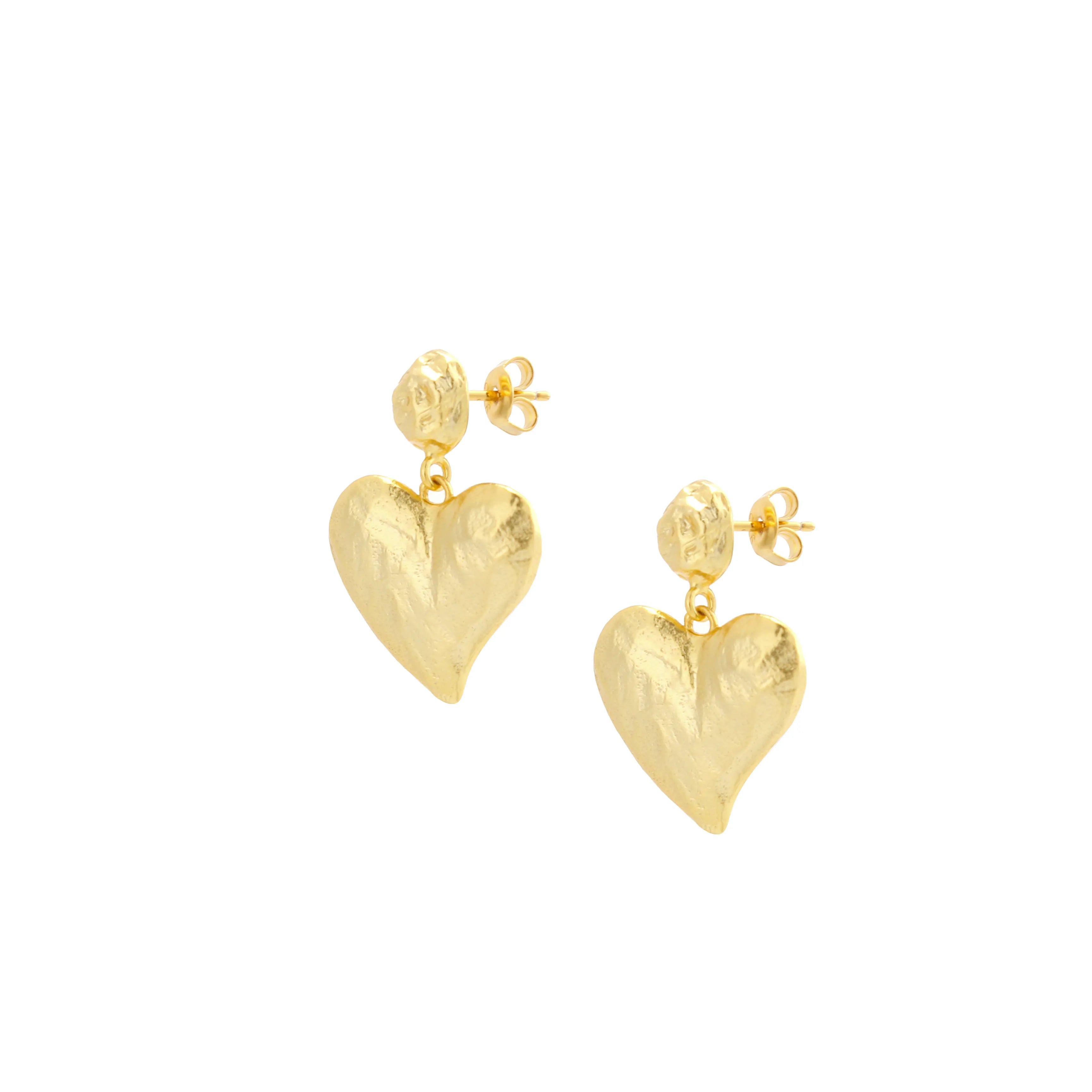 Amara Statement Earrings – Large Gold Heart Drop Earrings