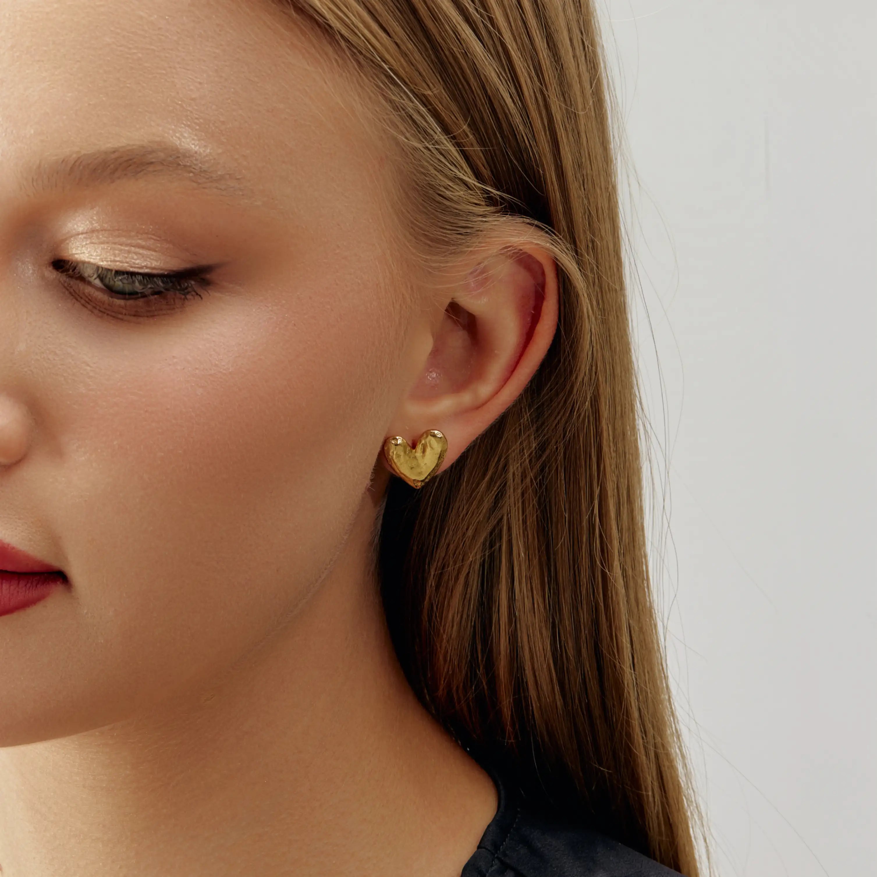 Amara Petite Earrings Small Gold Heart Stud Earrings