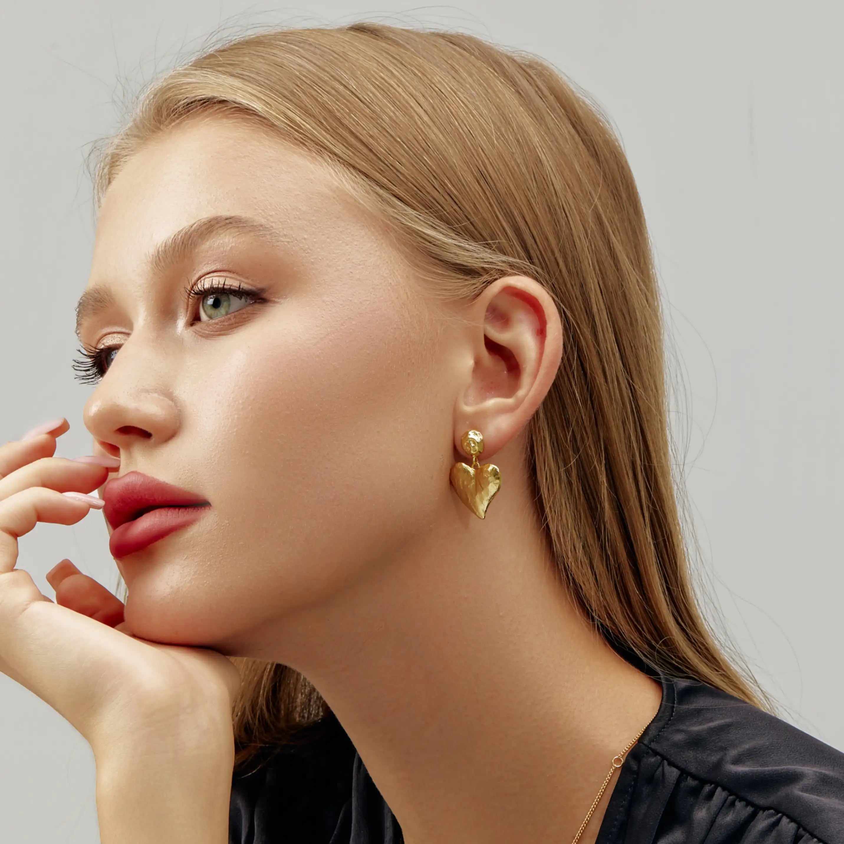 Amara Statement Earrings – Large Gold Heart Drop Earrings