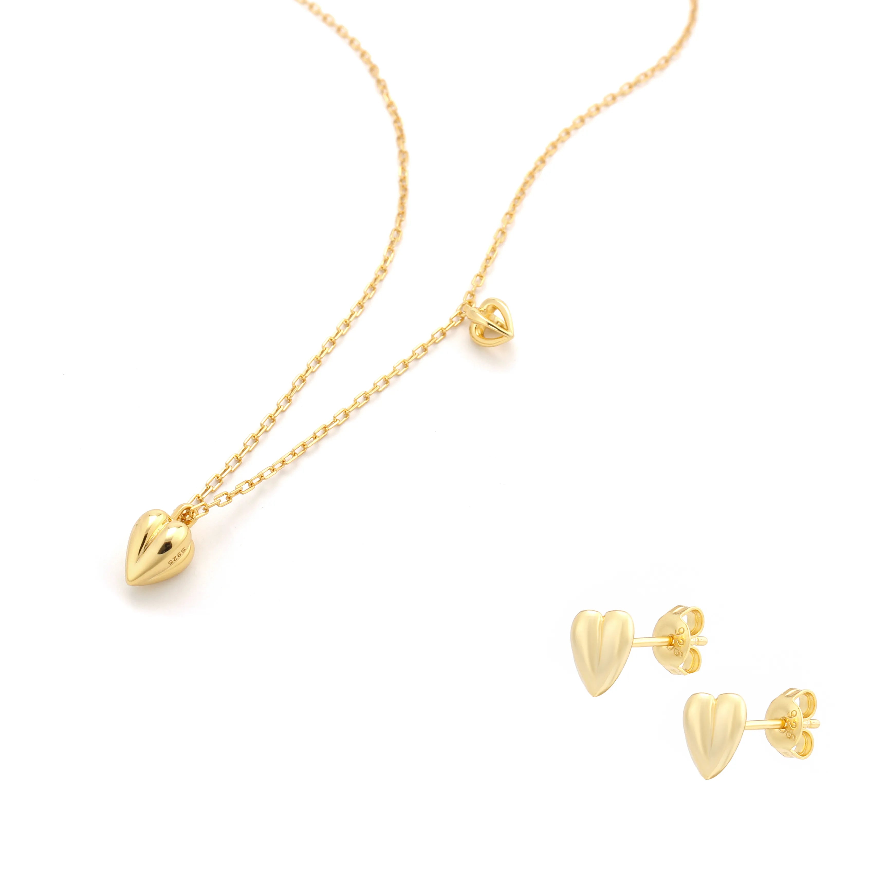 Amora Mini Set Gold-Tone Heart Stud Earrings & Double Heart Necklace