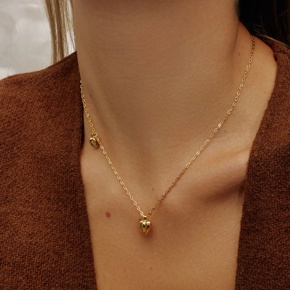 Amora Necklace Gold-Tone Double Heart Pendant Necklace
