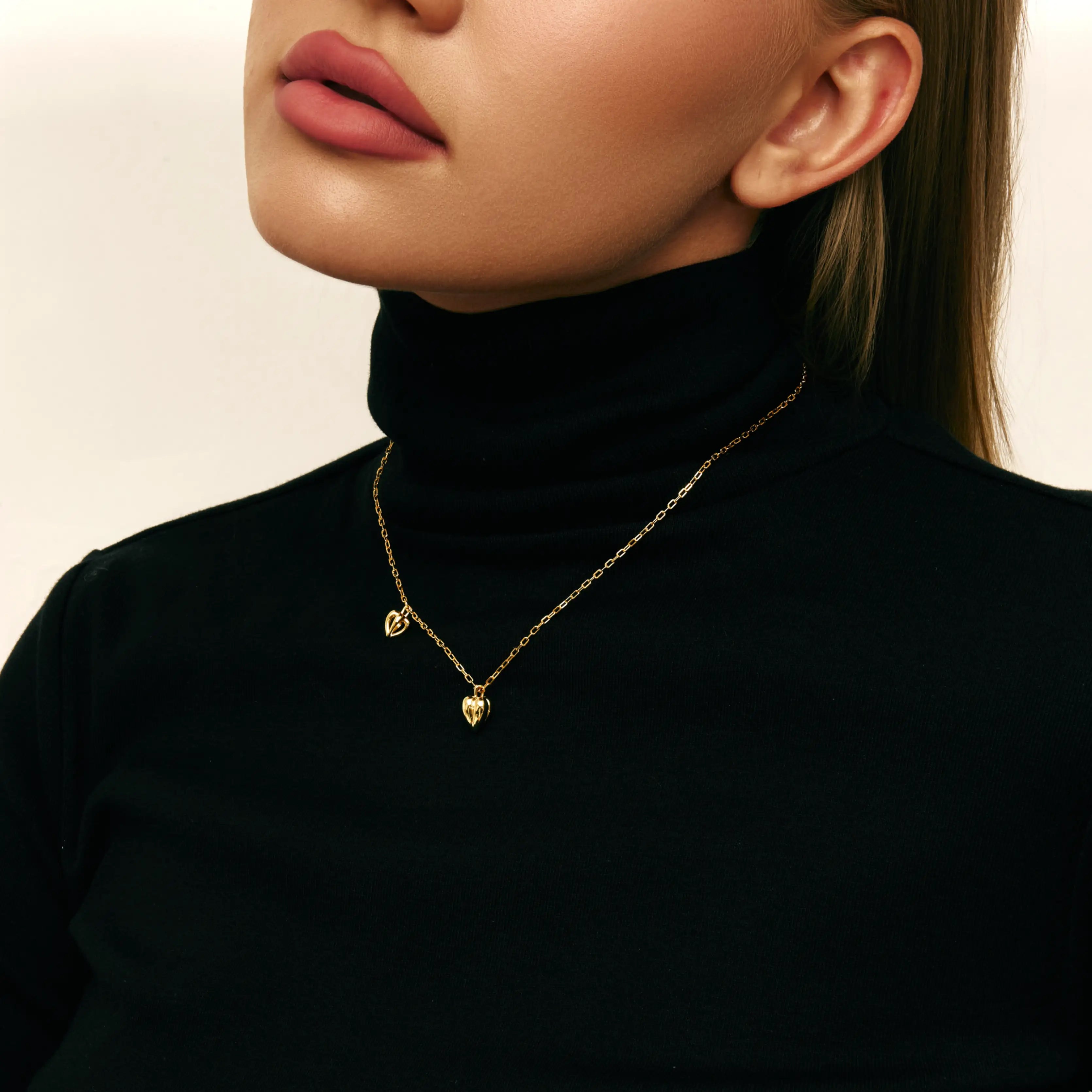Amora Necklace Gold-Tone Double Heart Pendant Necklace