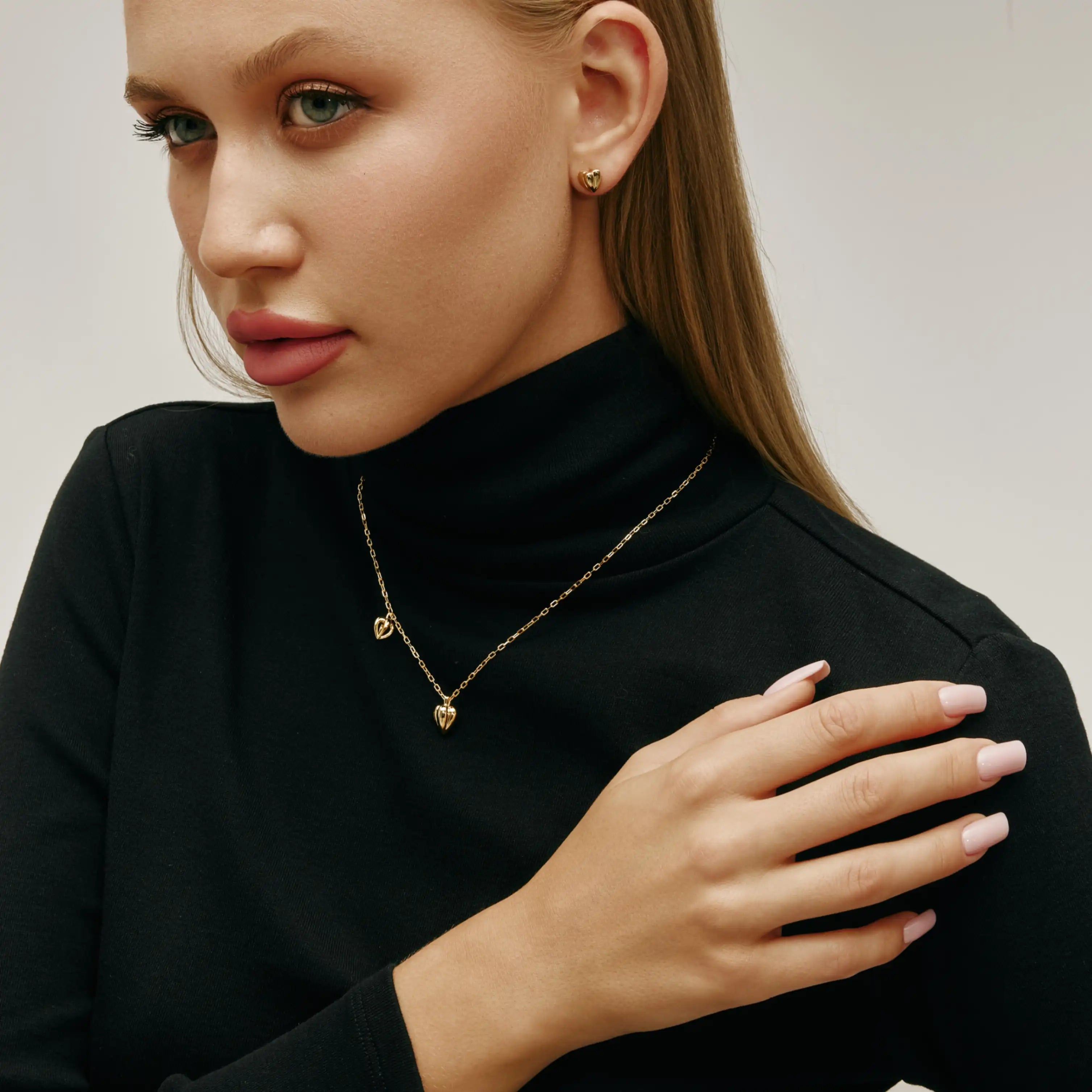 Amora Necklace Gold-Tone Double Heart Pendant Necklace