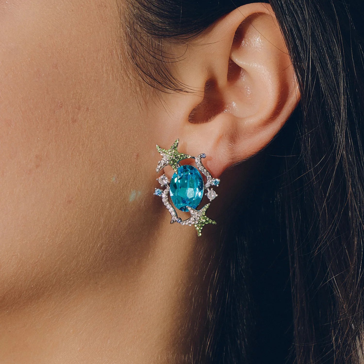 Aqua Stella Earrings: Jelly Sea Starfish Crystal Earrings