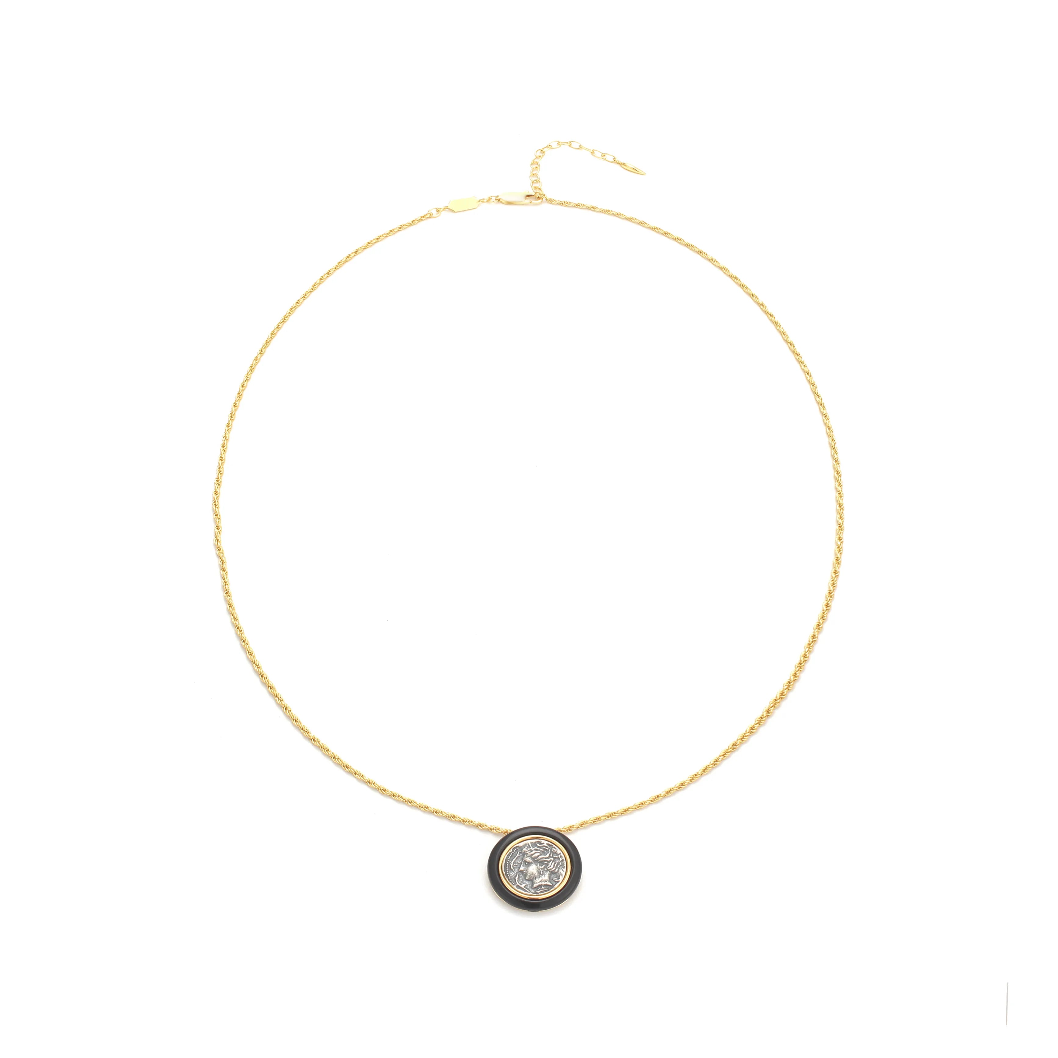 Astra Necklace Vintage Coin Pendant on Gold Chain