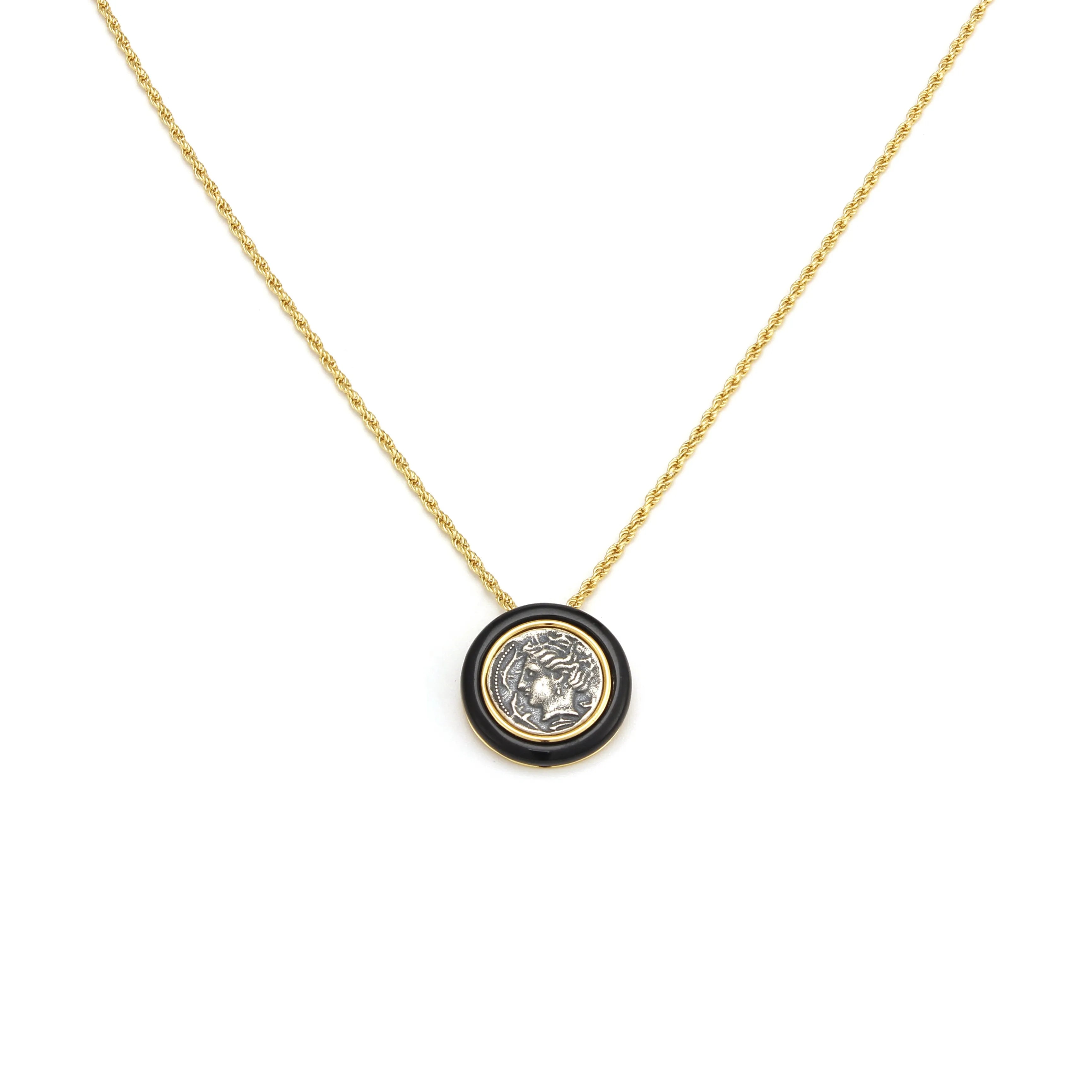 Astra Necklace Vintage Coin Pendant on Gold Chain