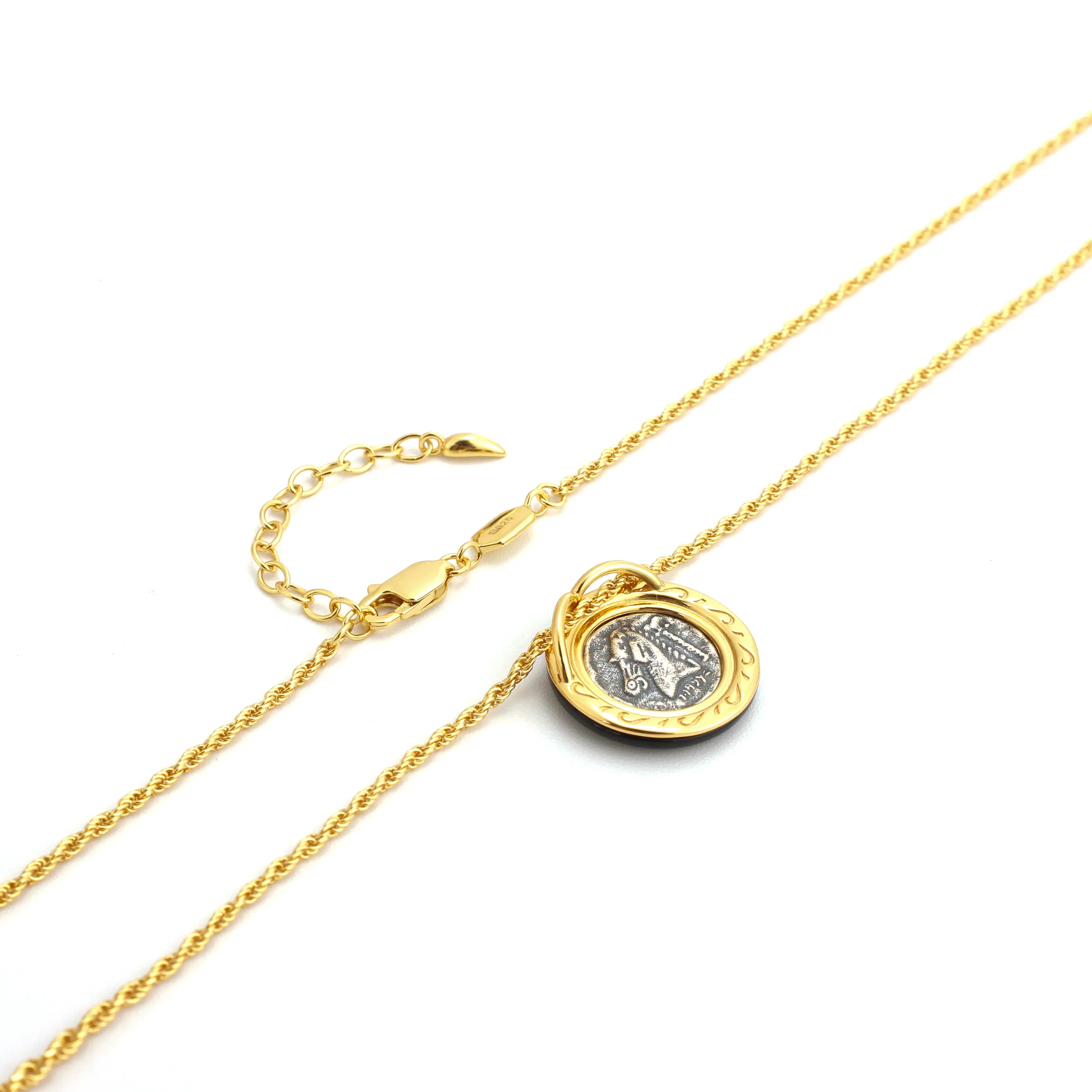 Astra Necklace Vintage Coin Pendant on Gold Chain