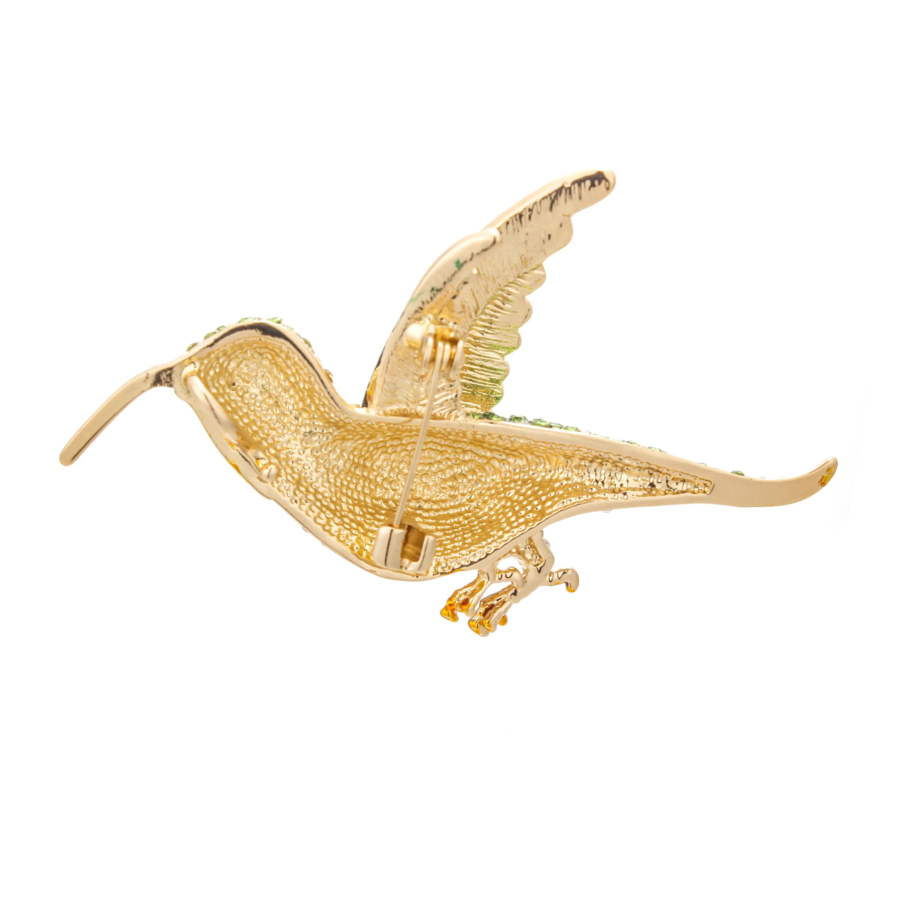 Aure Hummingbird Brooch Green Jewel Wings & Golden Flight