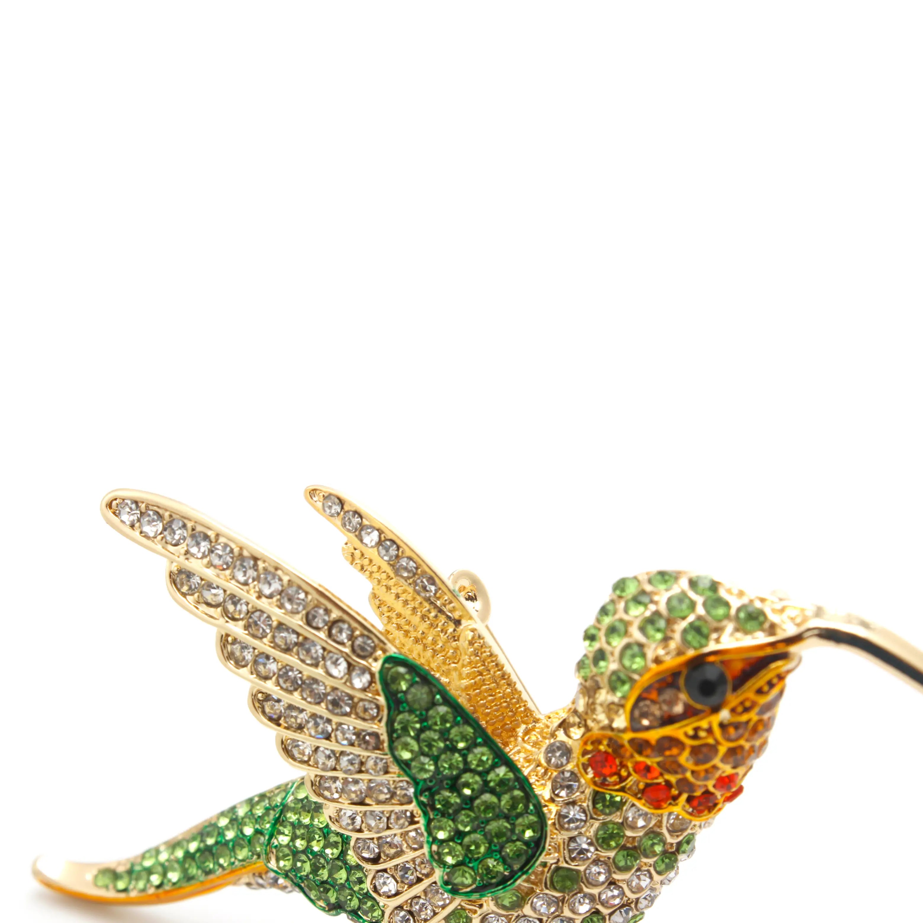 Aure Hummingbird Brooch Green Jewel Wings & Golden Flight