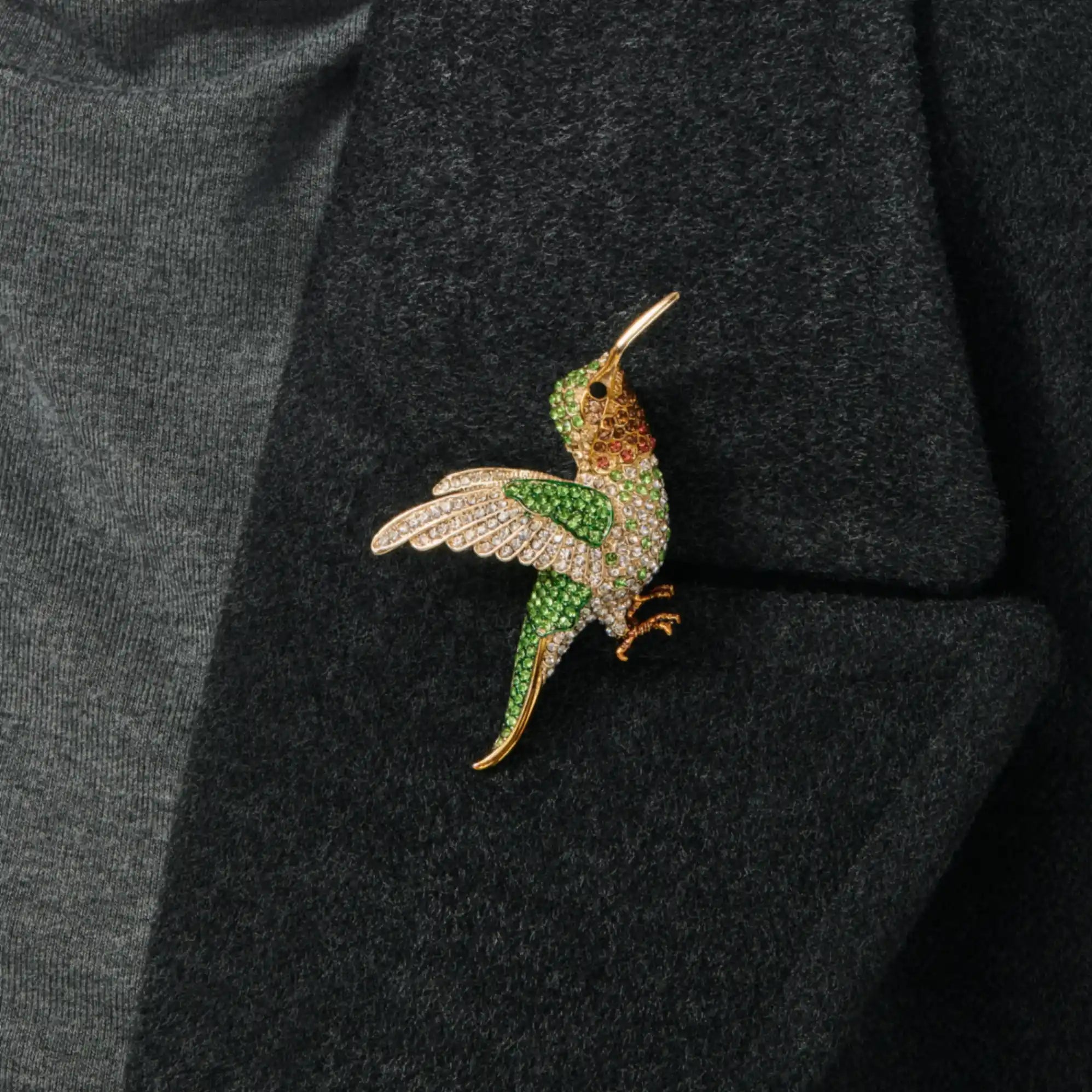 Aure Hummingbird Brooch Green Jewel Wings & Golden Flight