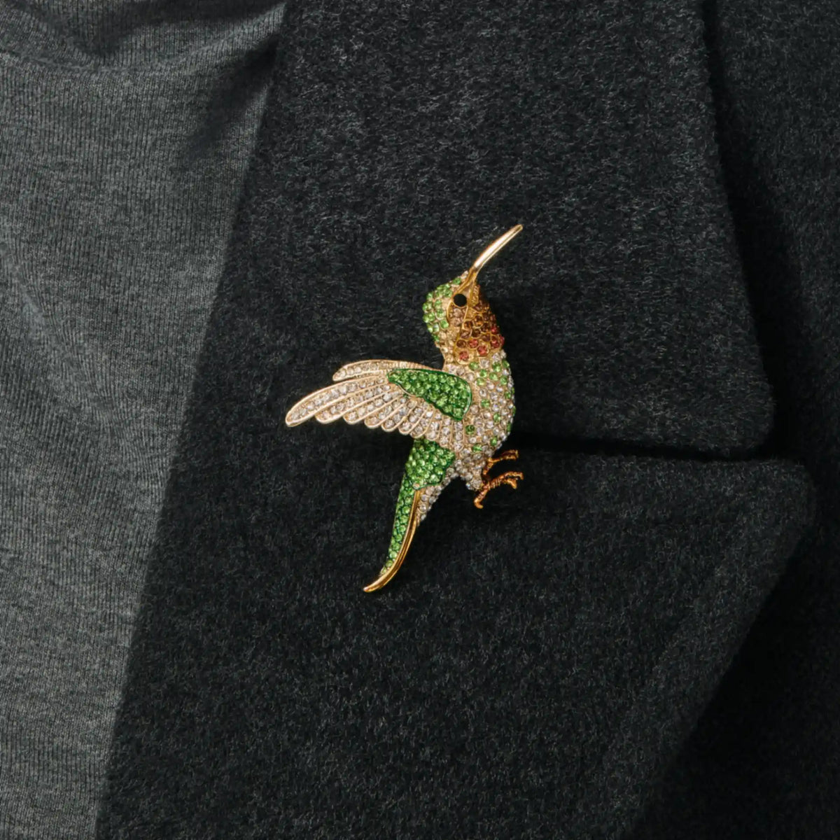 Aure Hummingbird Brooch Green Jewel Wings & Golden Flight