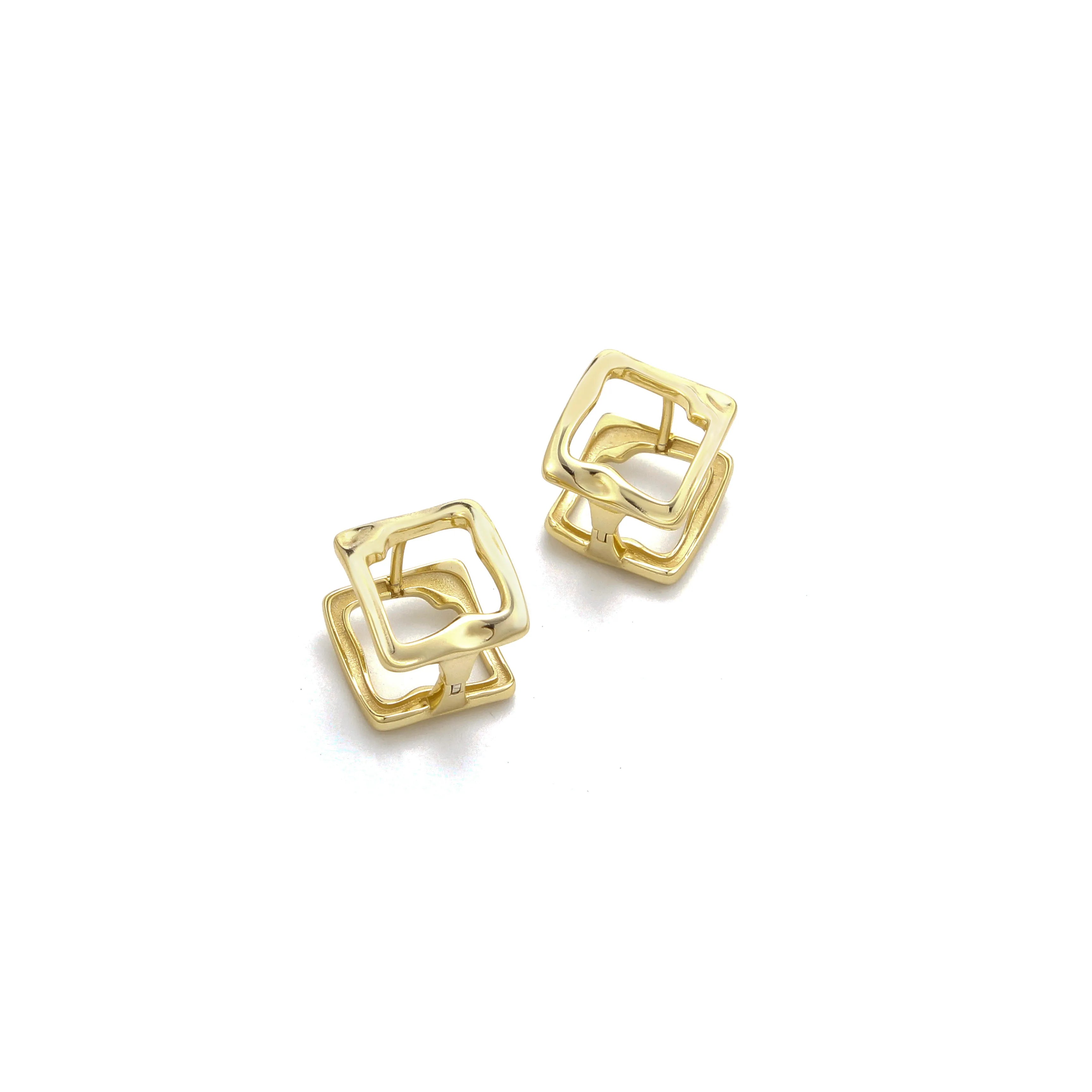 Aurea Earrings Sculptural Square Gold Hoop Earrings