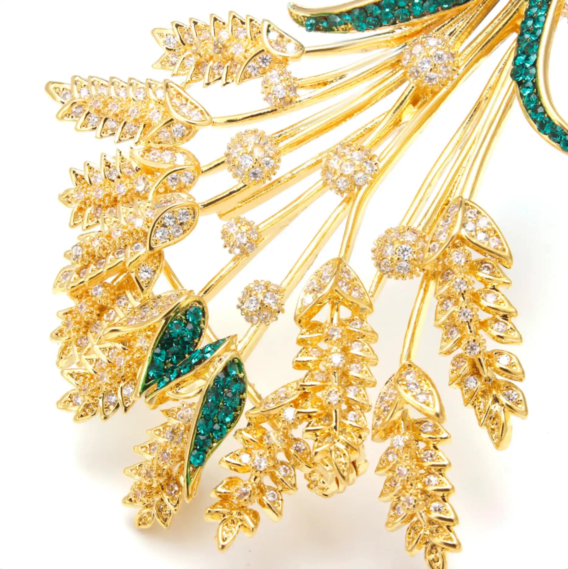 Aurea Harvest Brooch Golden Wheat & Emerald Crystal Brooch