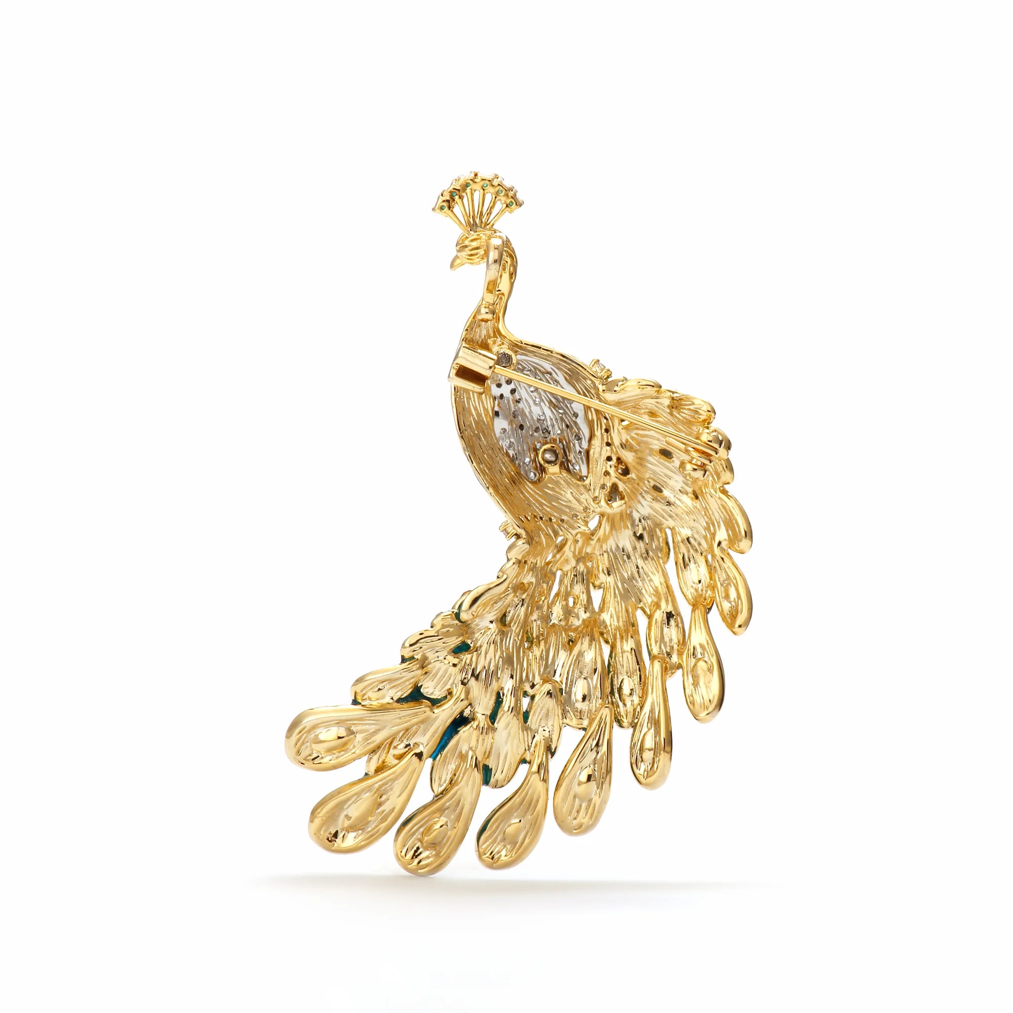 Aurea Pavone Crystal Peacock Statement Brooch