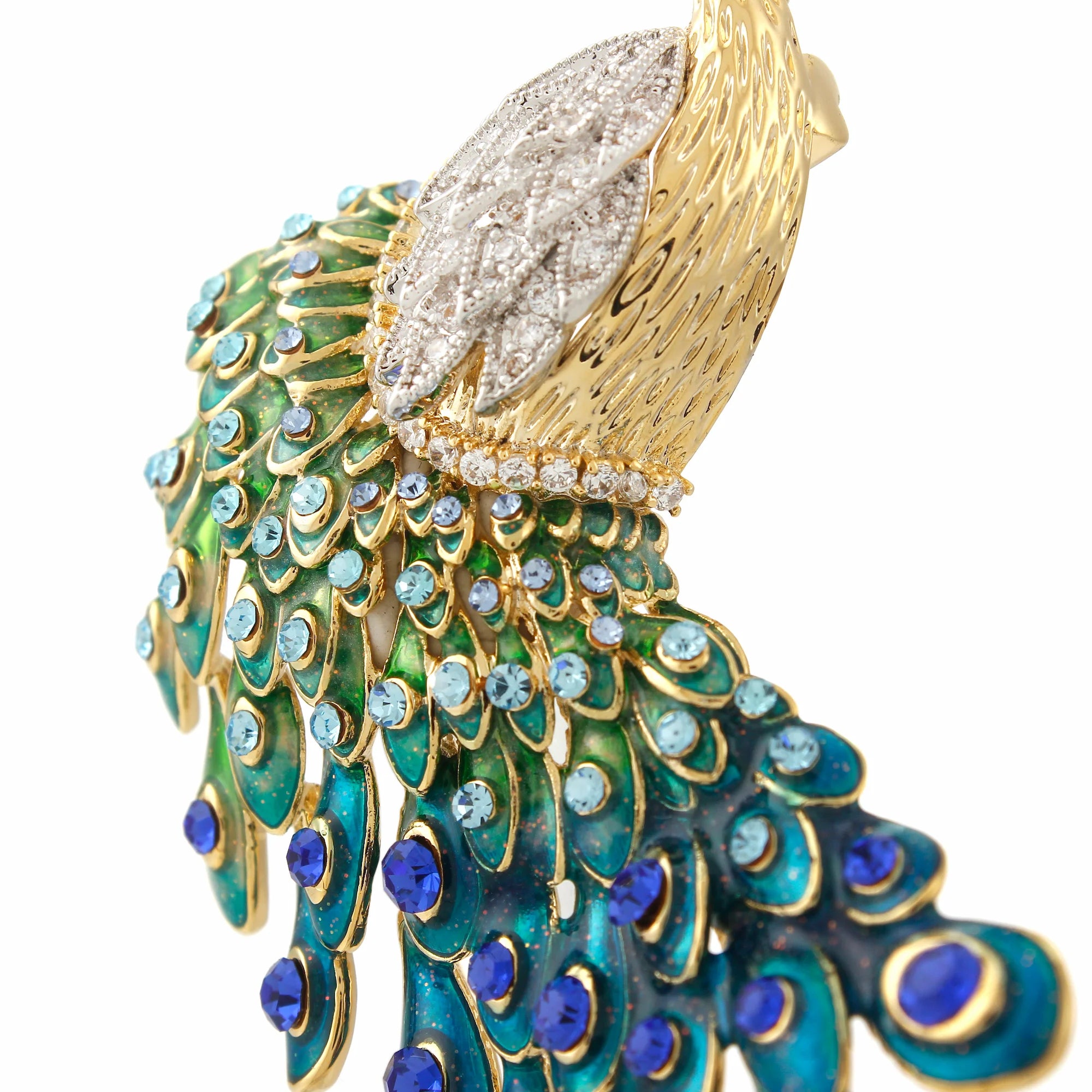 Aurea Pavone Crystal Peacock Statement Brooch