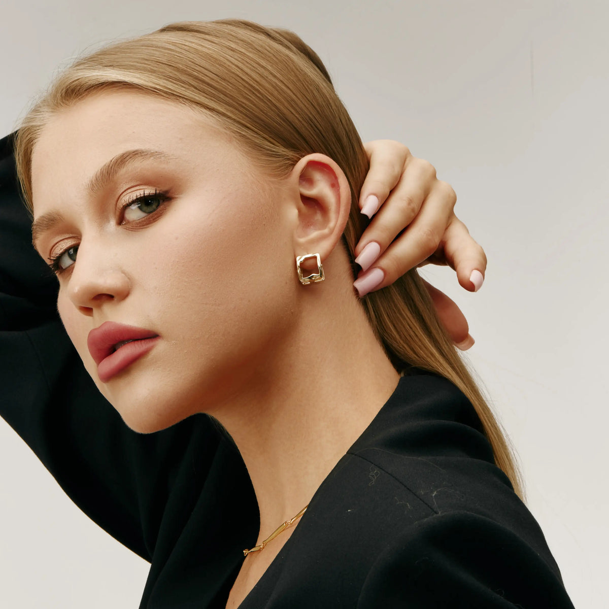 Aurea Earrings Sculptural Square Gold Hoop Earrings