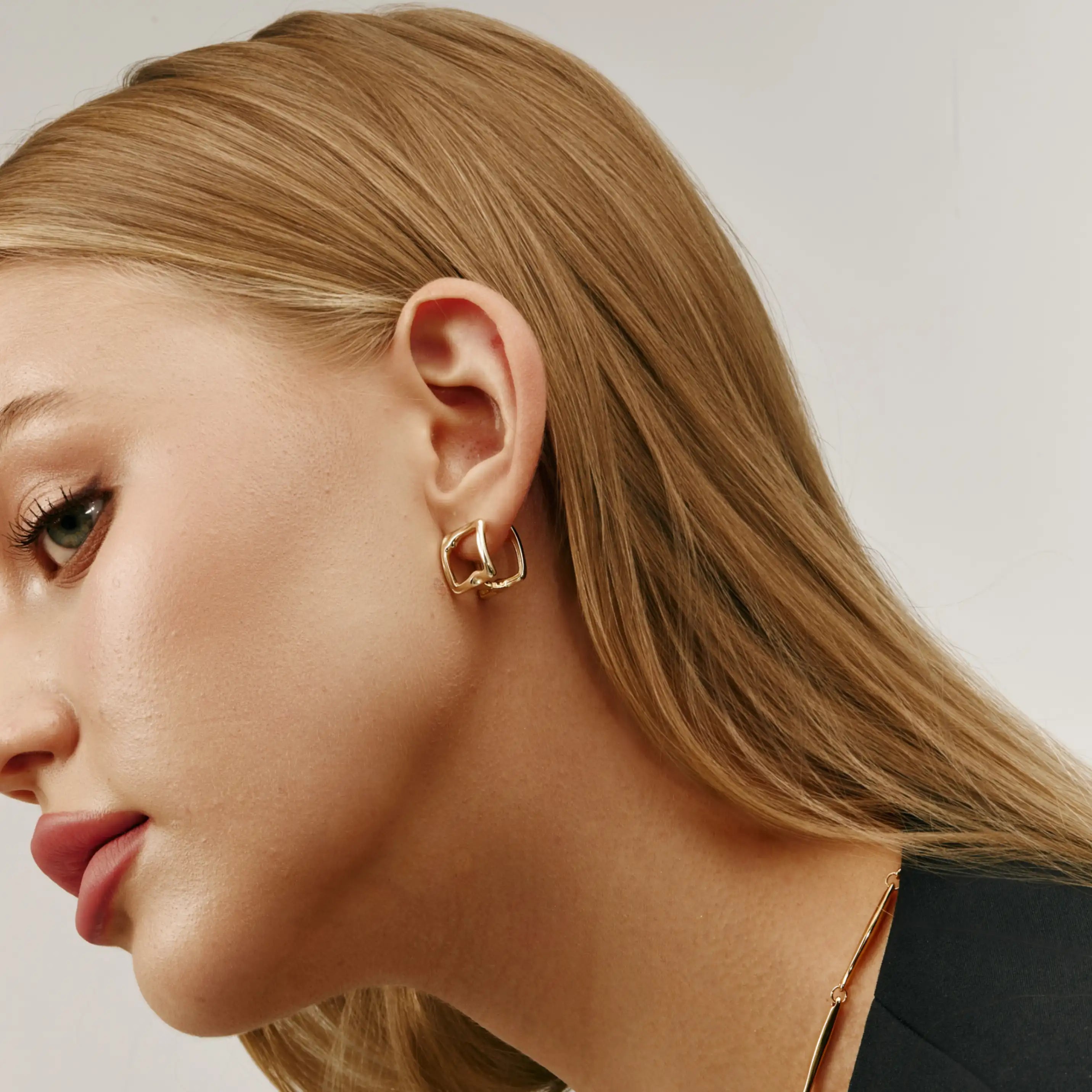 Aurea Earrings Sculptural Square Gold Hoop Earrings