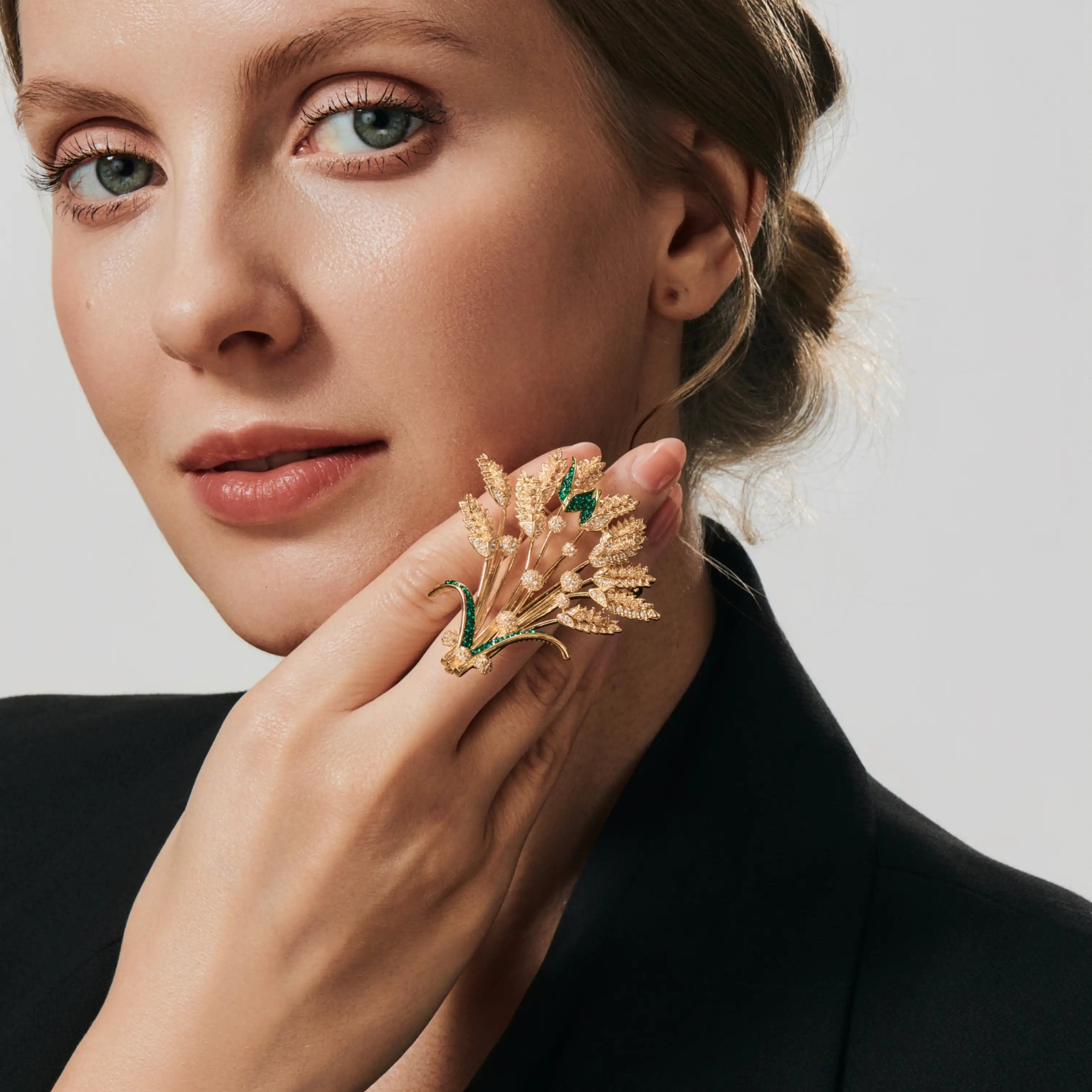 Aurea Harvest Brooch Golden Wheat & Emerald Crystal Brooch