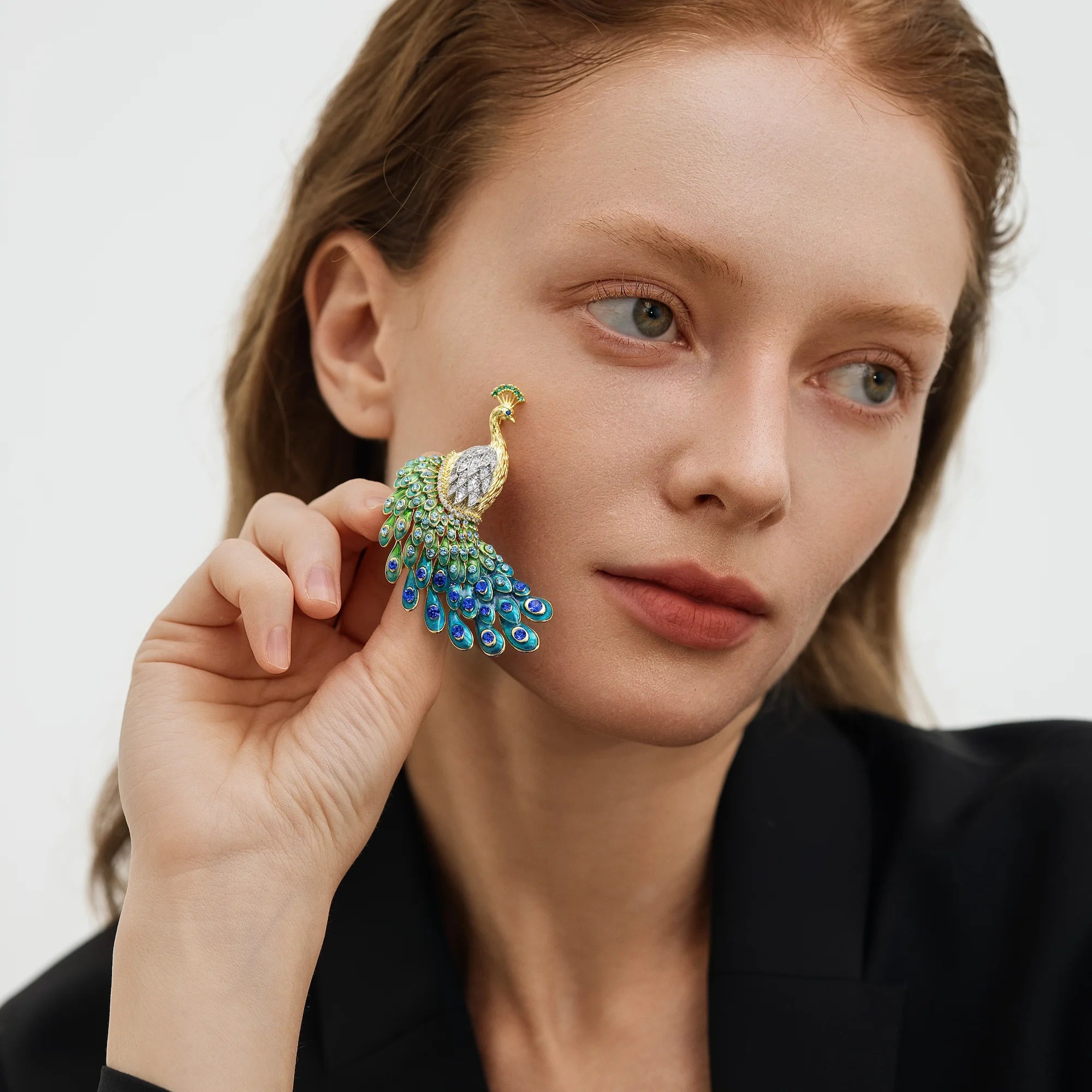 Aurea Pavone Crystal Peacock Statement Brooch