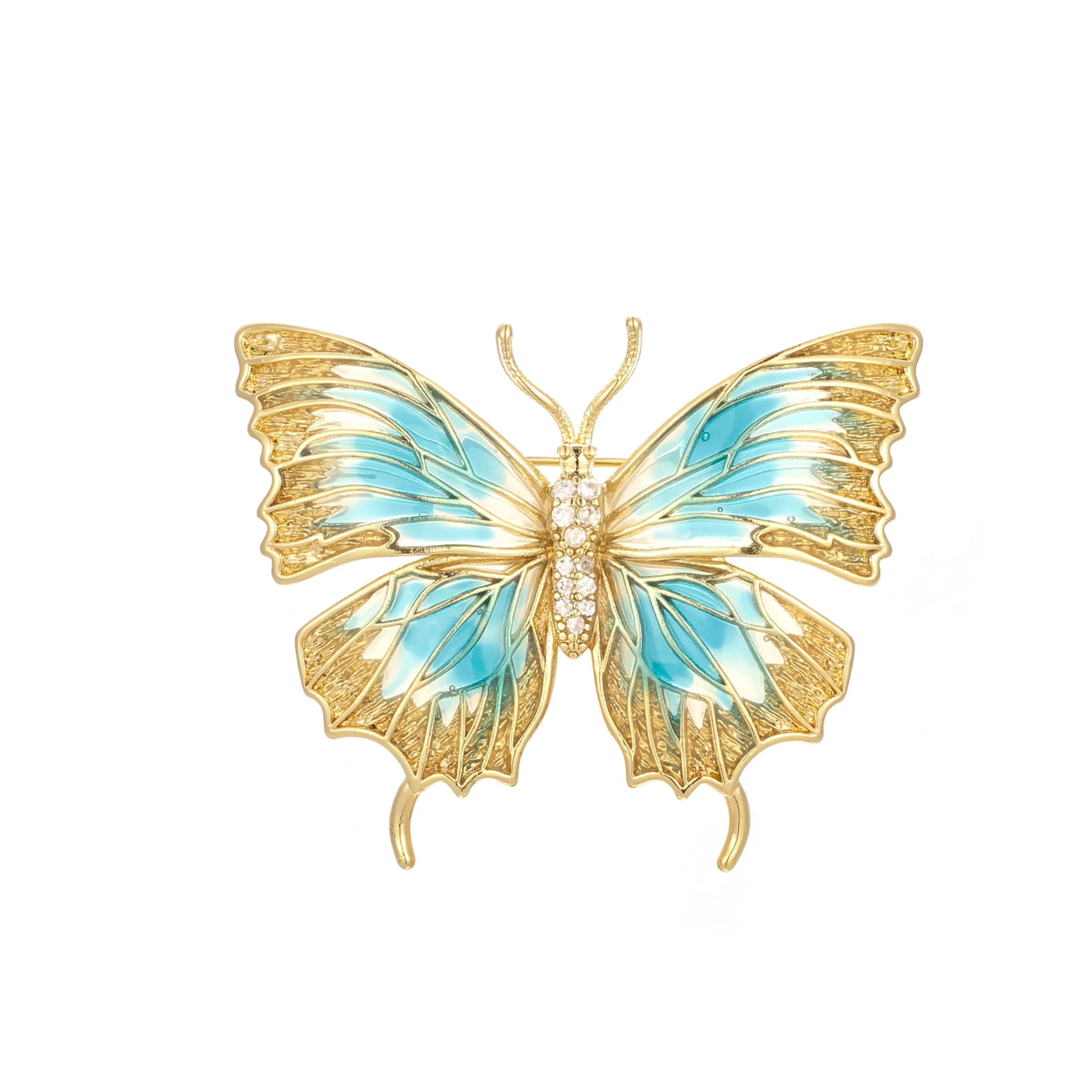 Aurelia Celeste Butterfly Brooch Sky-Blue Enamel Wings & Crystal Body