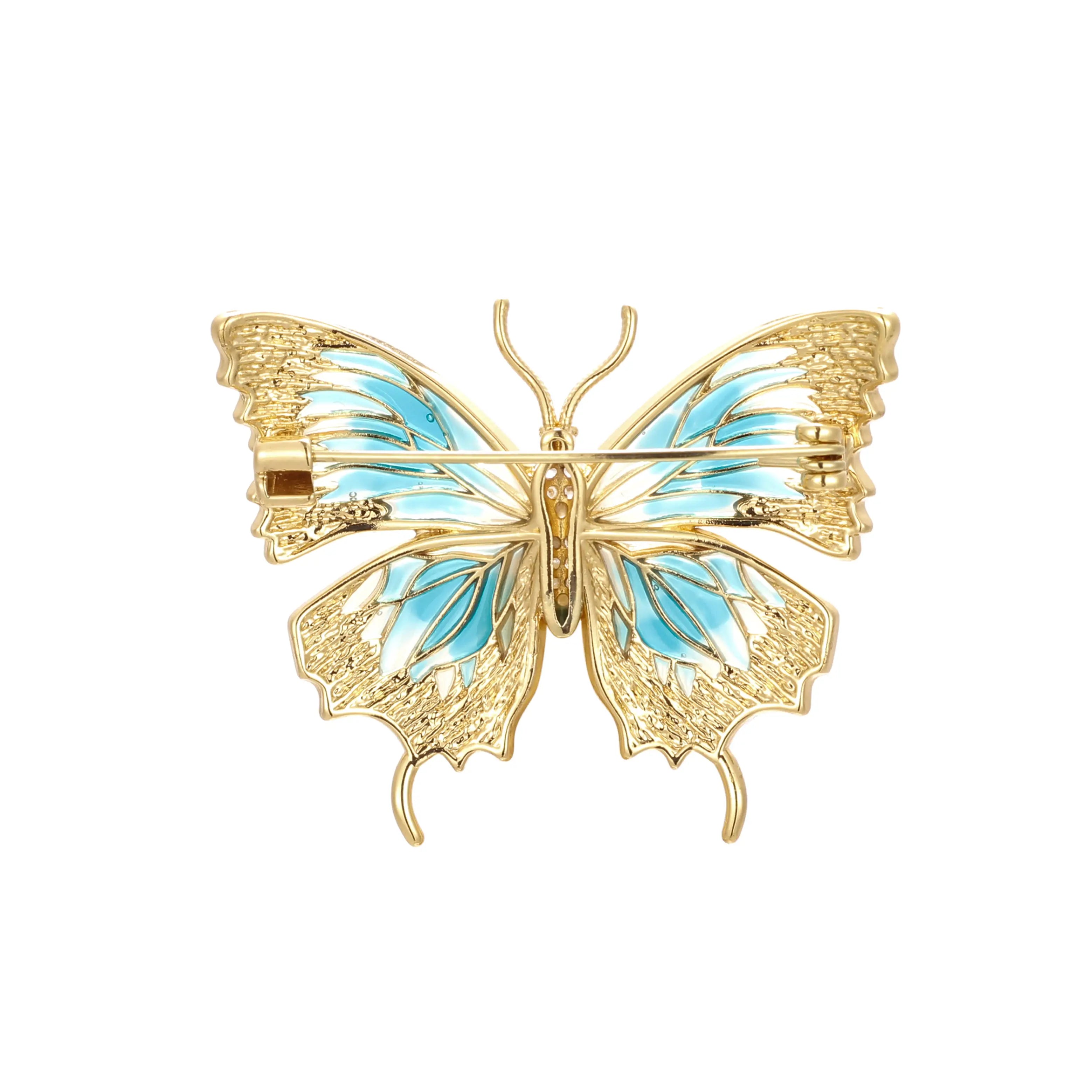 Aurelia Celeste Butterfly Brooch Sky-Blue Enamel Wings & Crystal Body