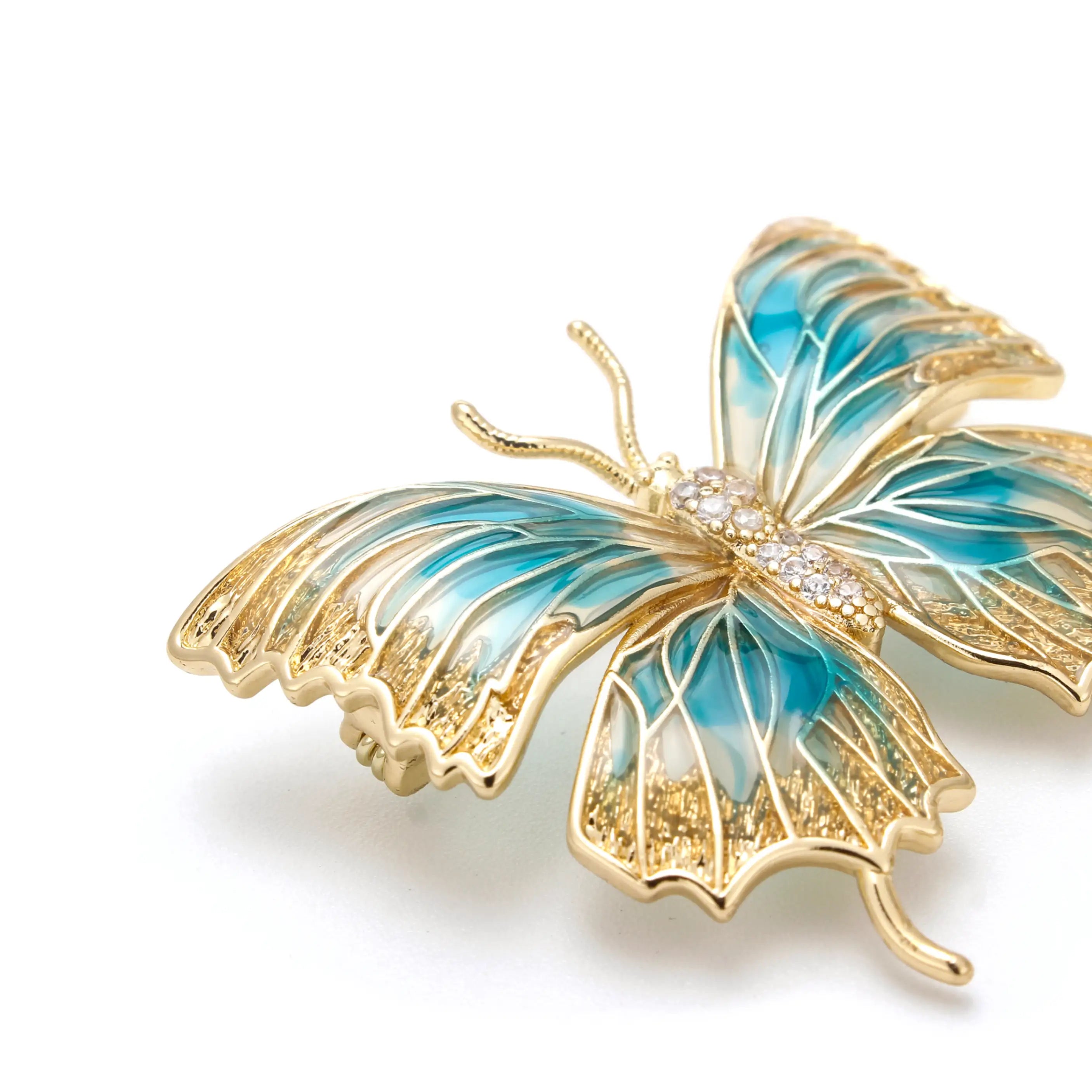 Aurelia Celeste Butterfly Brooch Sky-Blue Enamel Wings & Crystal Body