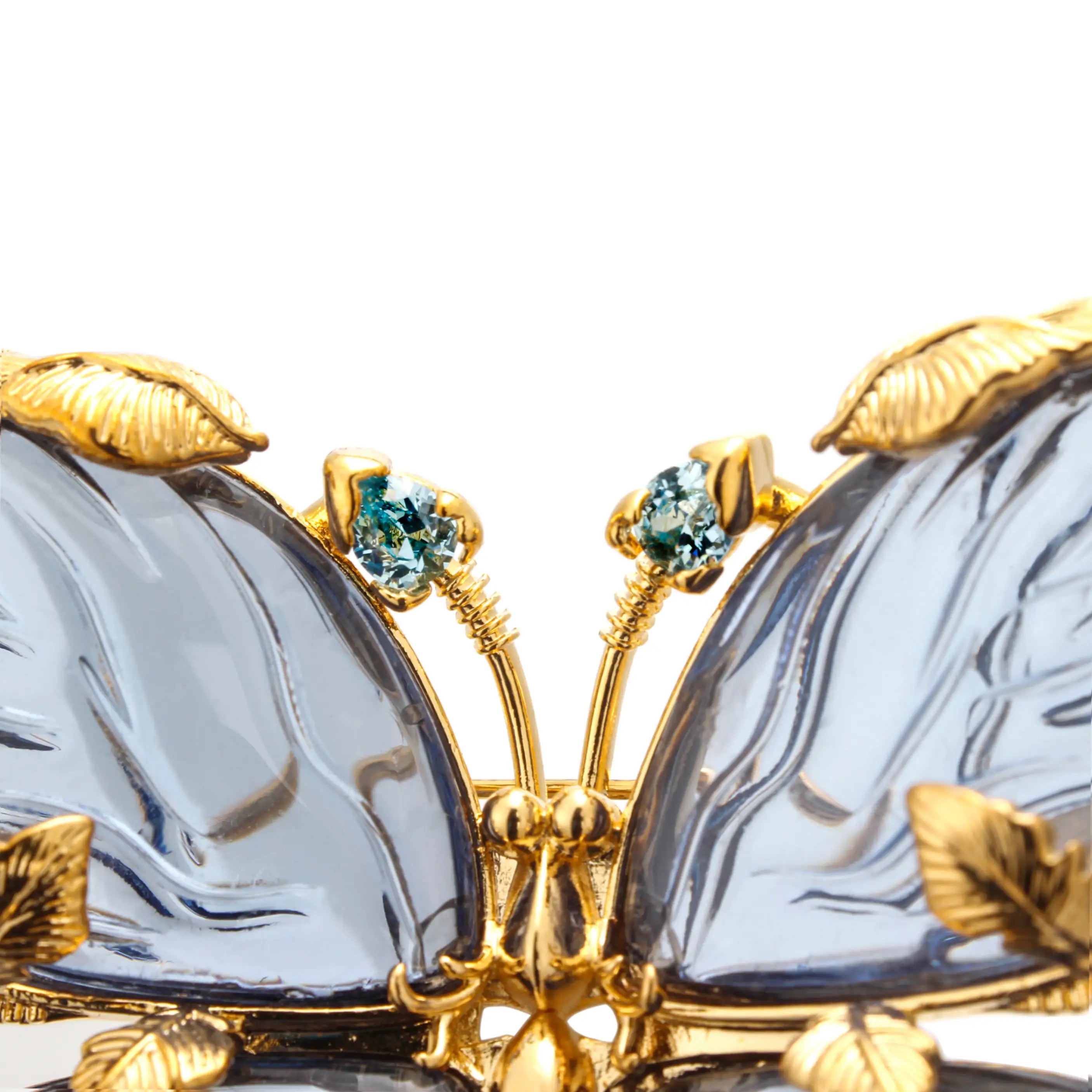 Aurelia Crystal Wing Butterfly Brooch Carved Glass Wings & Gold Detail