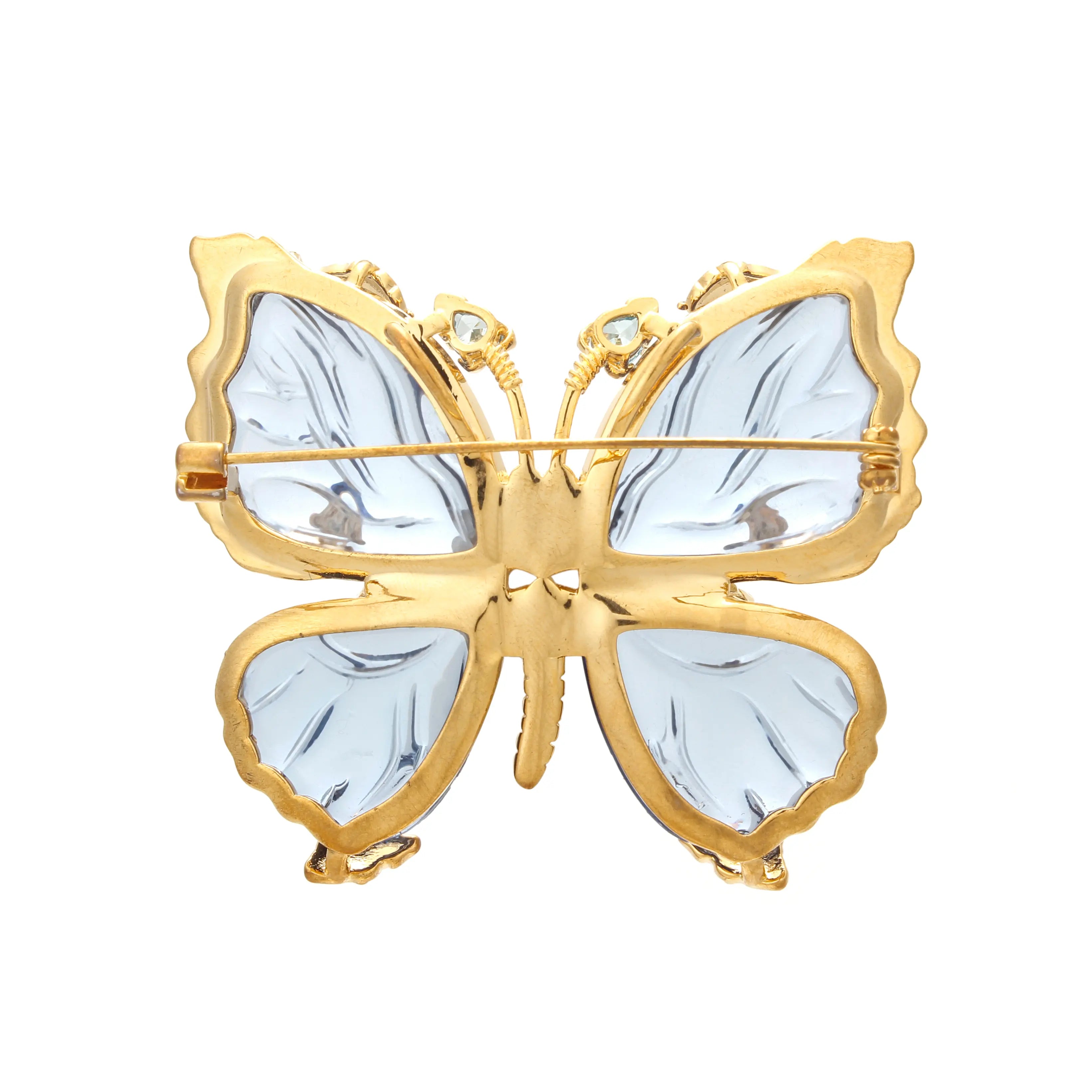 Aurelia Crystal Wing Butterfly Brooch Carved Glass Wings & Gold Detail