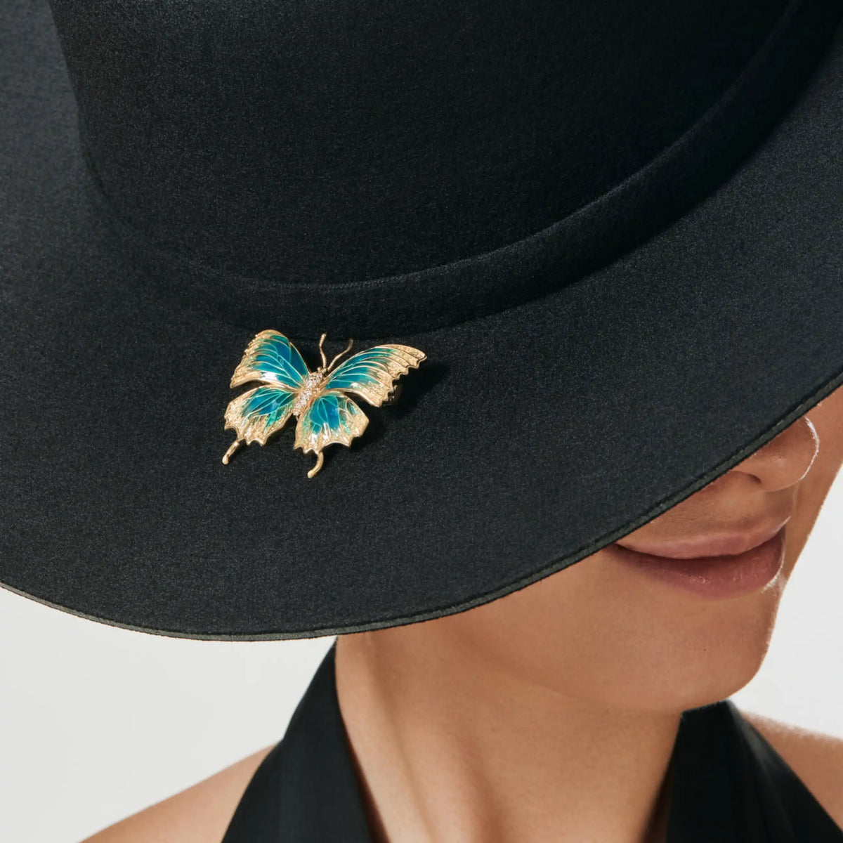 Aurelia Celeste Butterfly Brooch Sky-Blue Enamel Wings & Crystal Body