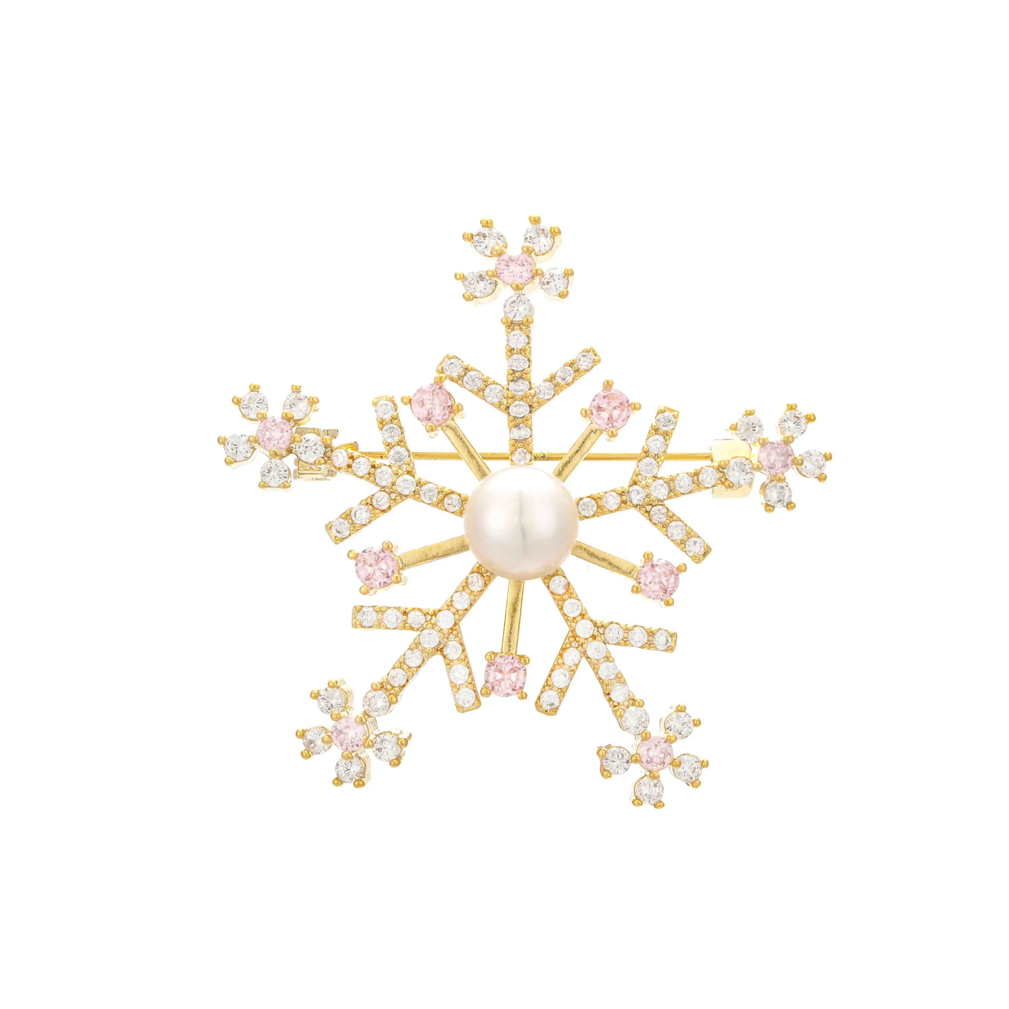 Aurora Frost Pearl Snowflake Brooch Blush Winter Light
