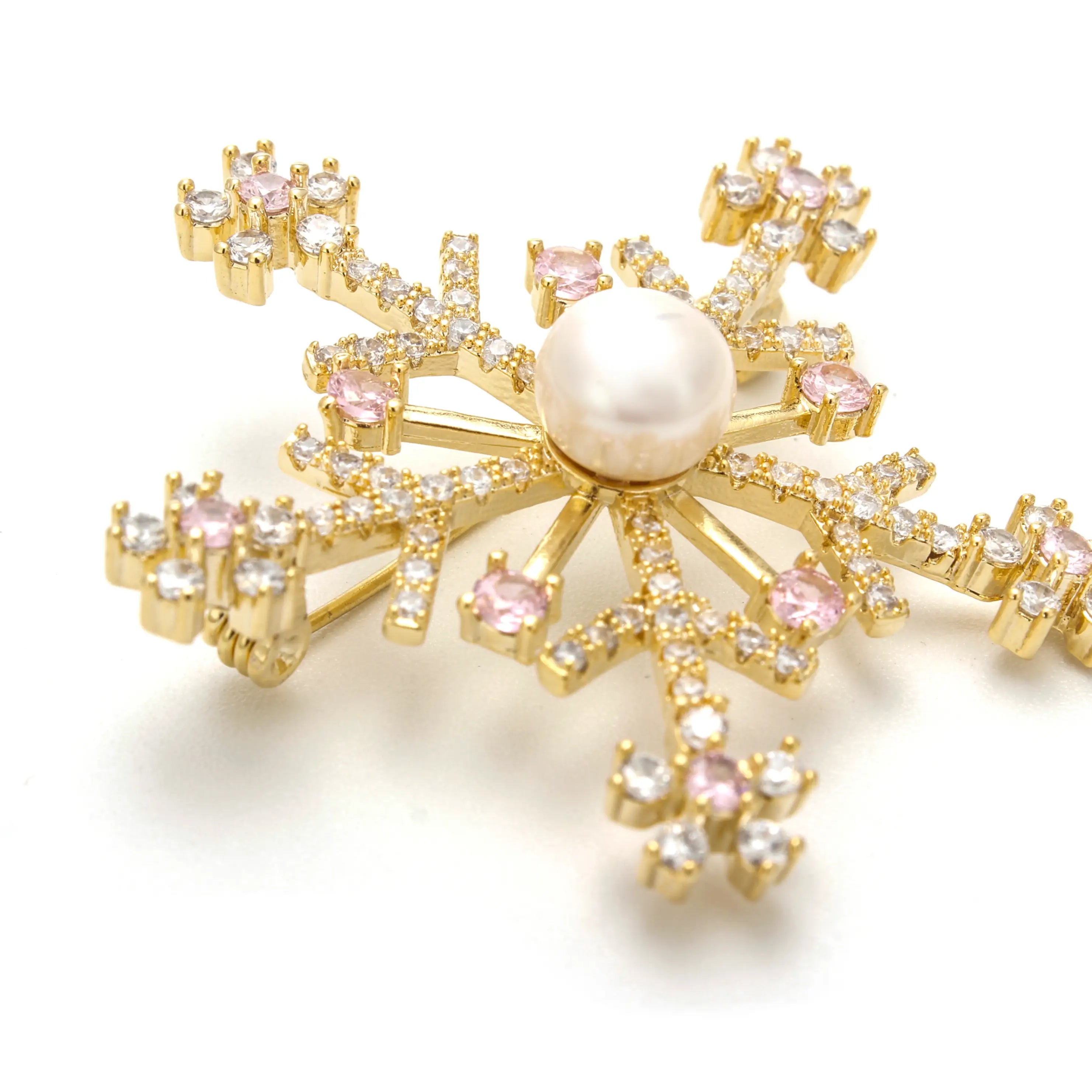 Aurora Frost Pearl Snowflake Brooch Blush Winter Light