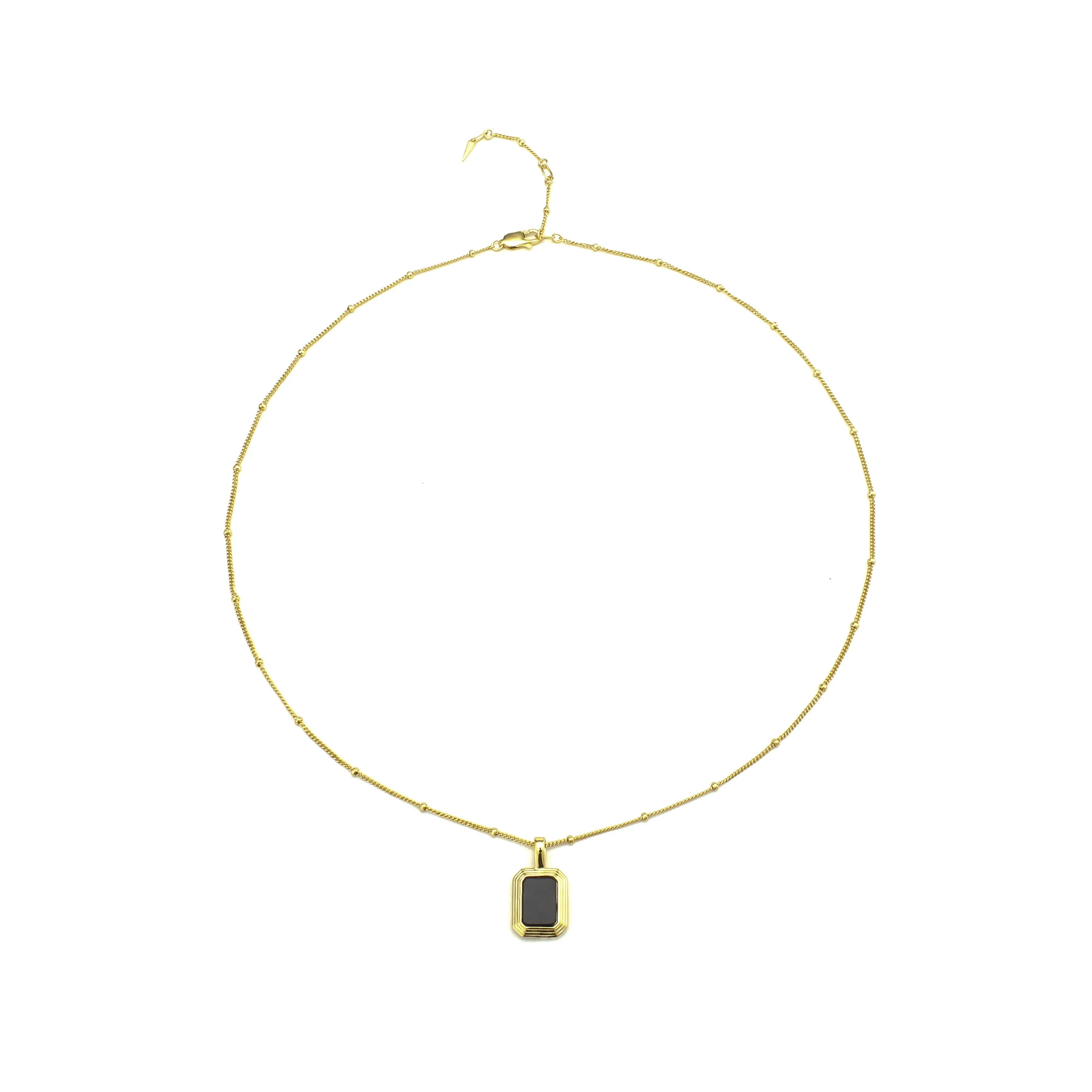 Aurora Necklace Black Onyx Rectangular Pendant Necklace