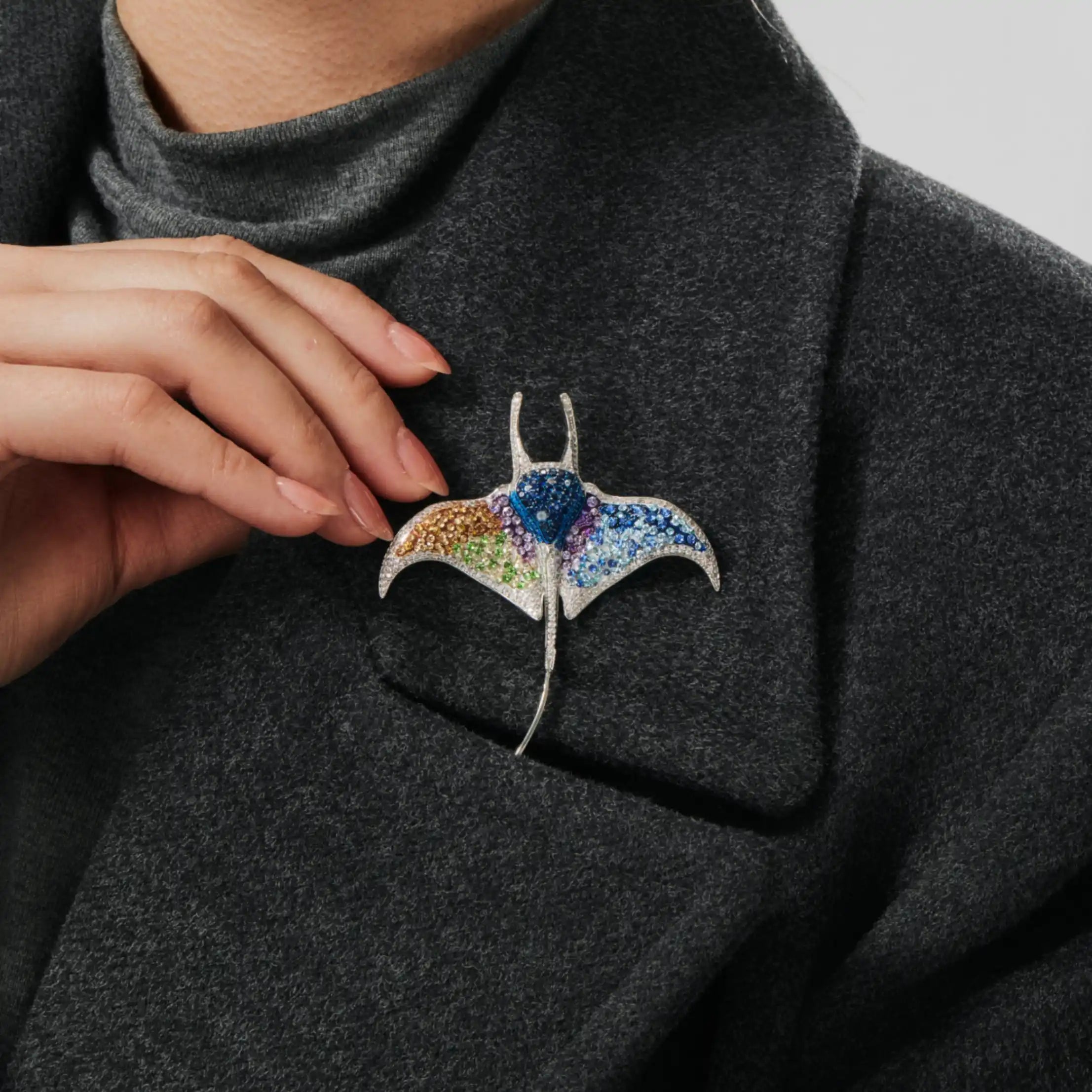 Aurora Manta Ray Brooch Ocean Prism Wings