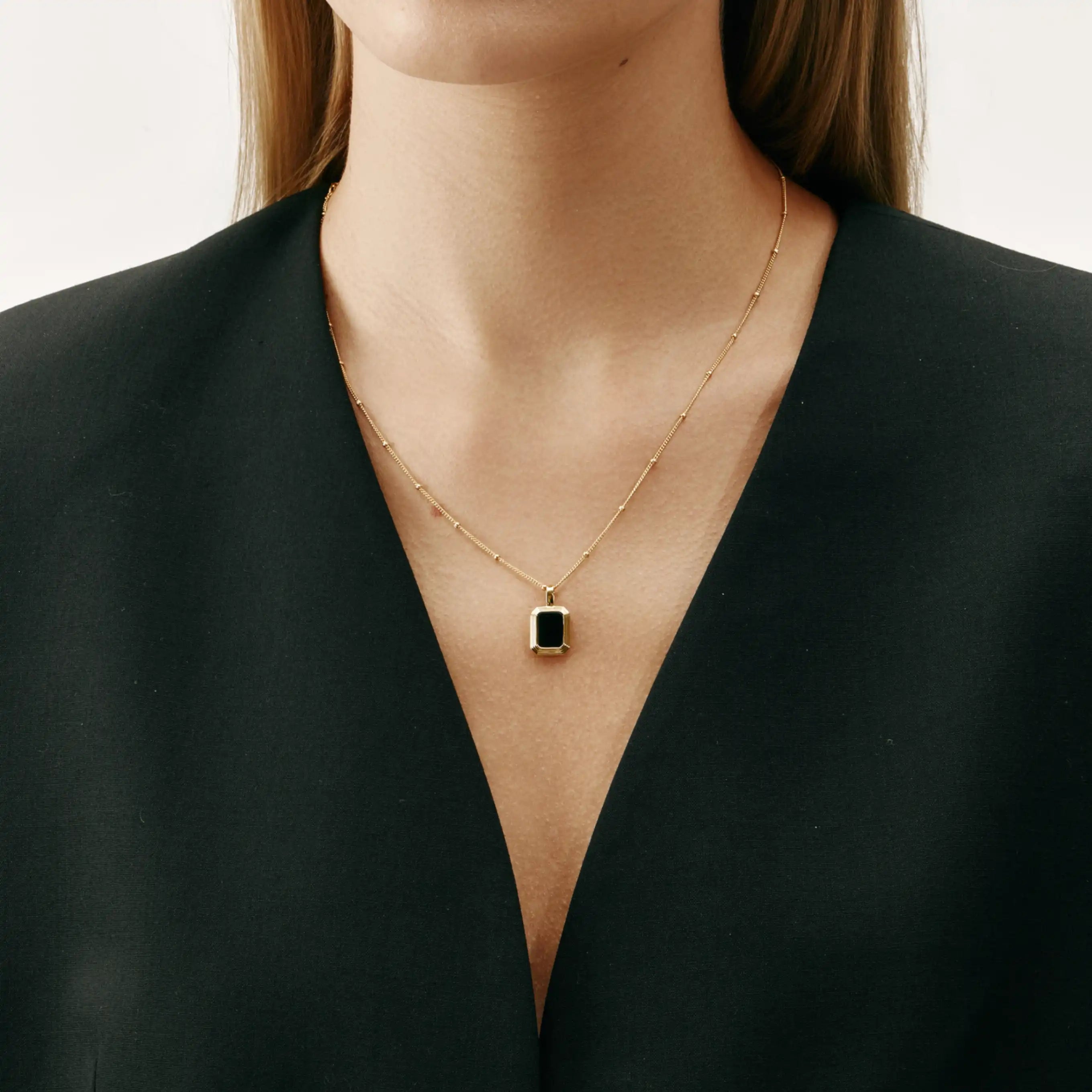 Aurora Necklace Black Onyx Rectangular Pendant Necklace