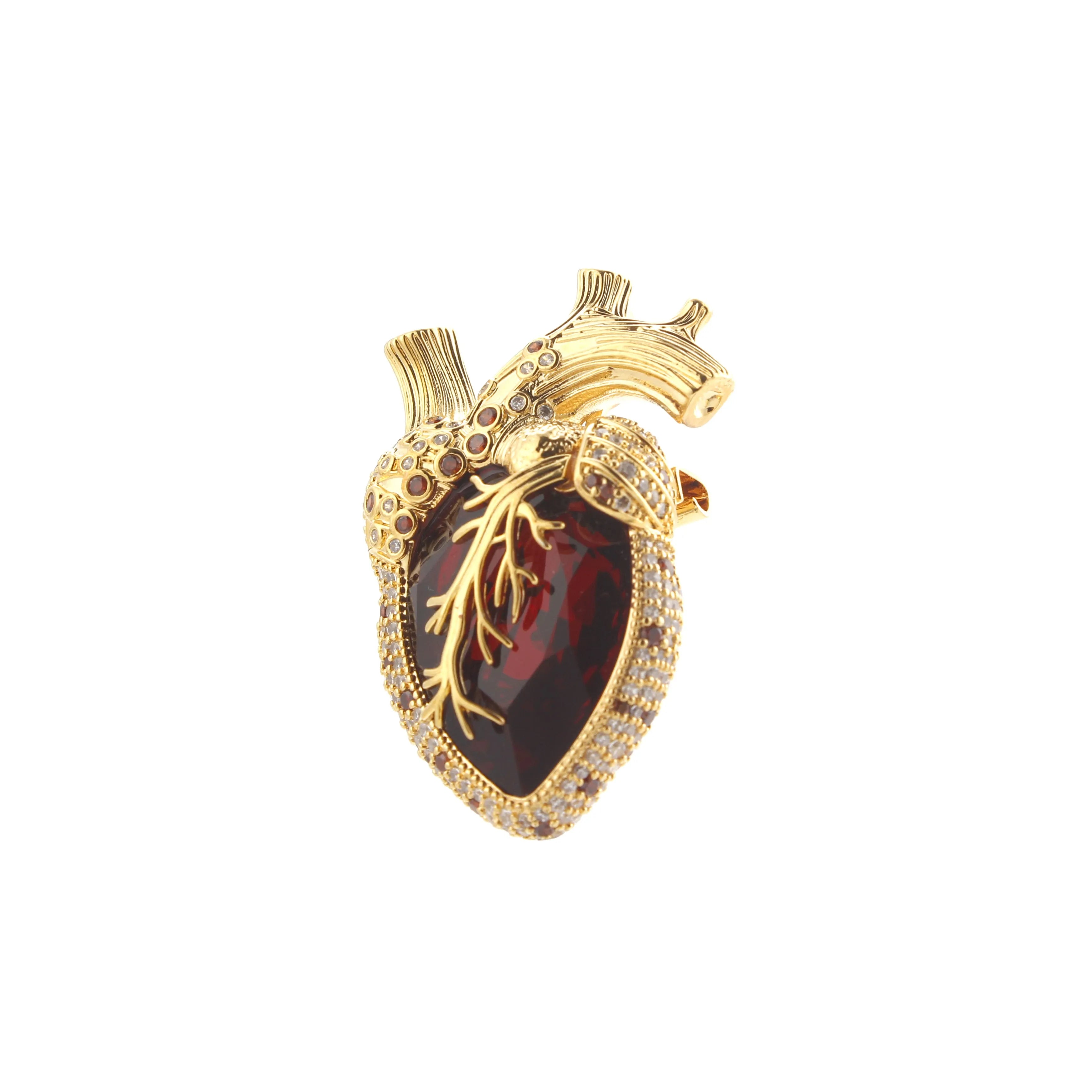 Cor Vitae Brooch Anatomical Heart Red Crystal Gold Brooch