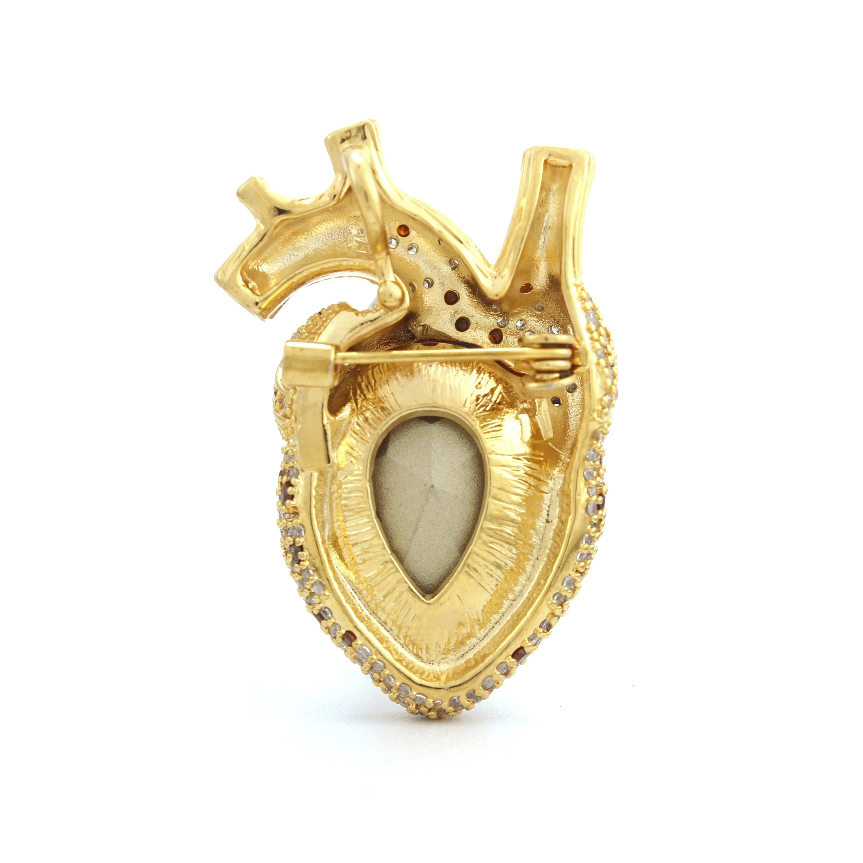 Cor Vitae Brooch Anatomical Heart Red Crystal Gold Brooch