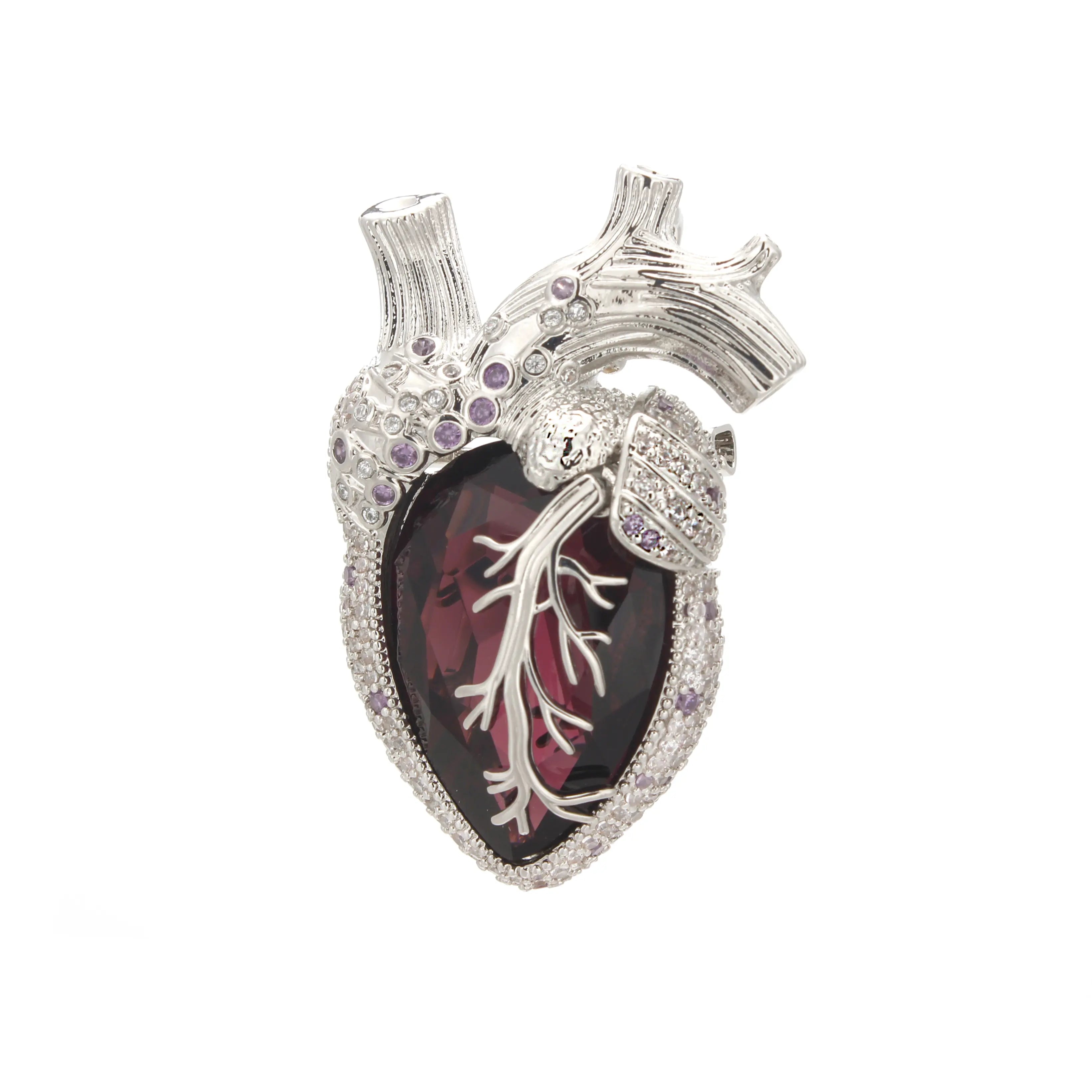 Cor Vitae Brooch Amethyst Heart Edition Anatomical Heart Silver & Amethyst Crystal Brooch