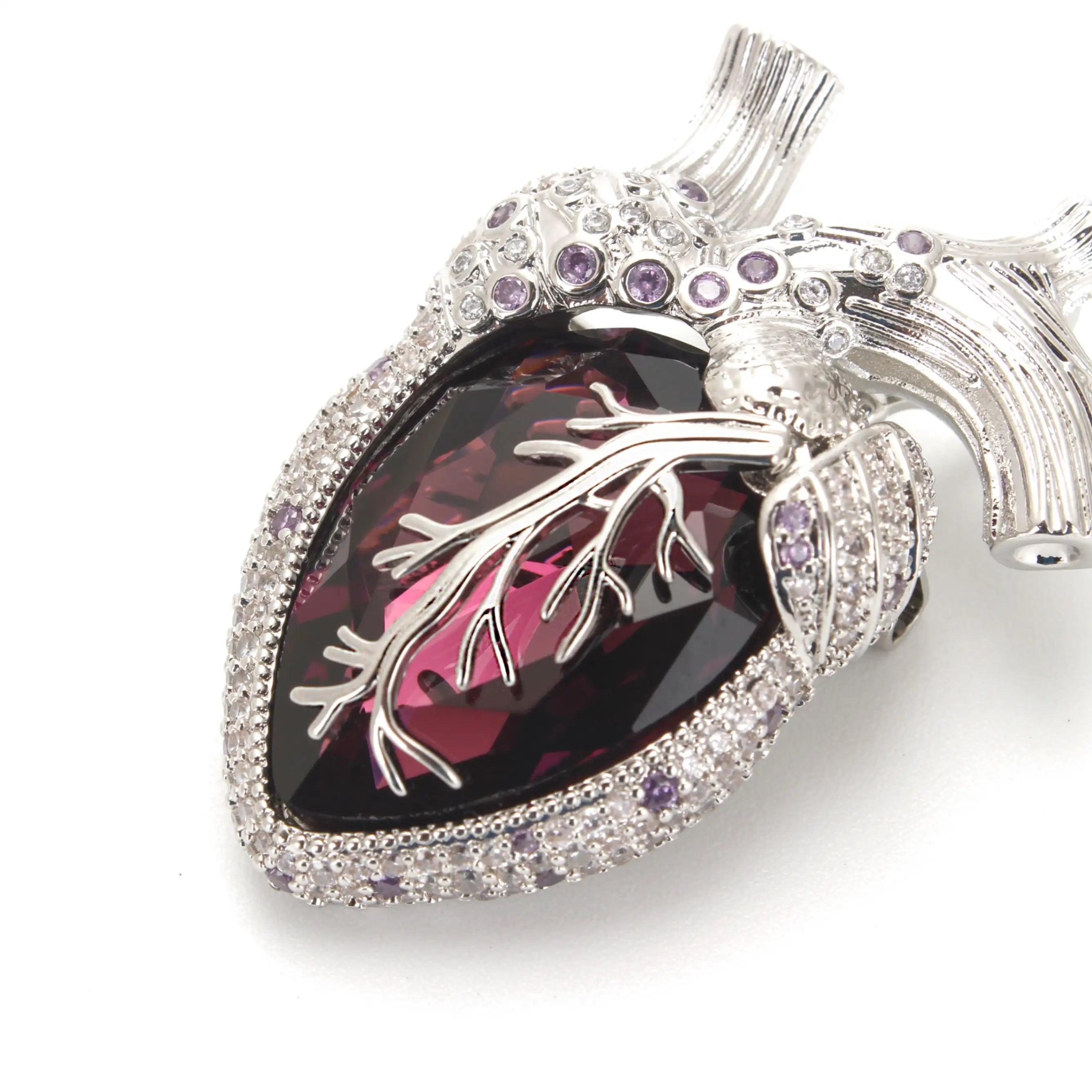 Cor Vitae Brooch Amethyst Heart Edition Anatomical Heart Silver & Amethyst Crystal Brooch