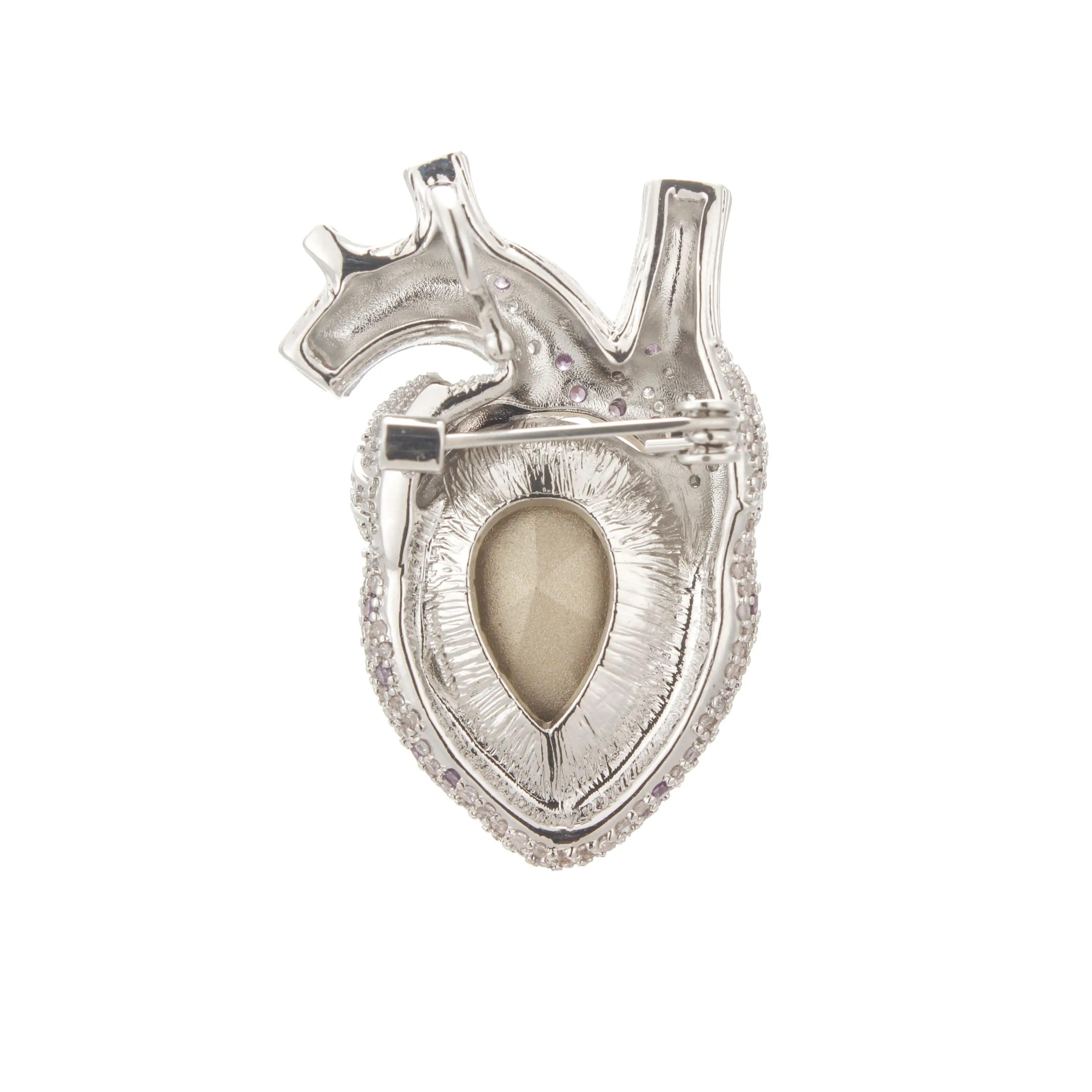 Cor Vitae Brooch Amethyst Heart Edition Anatomical Heart Silver & Amethyst Crystal Brooch