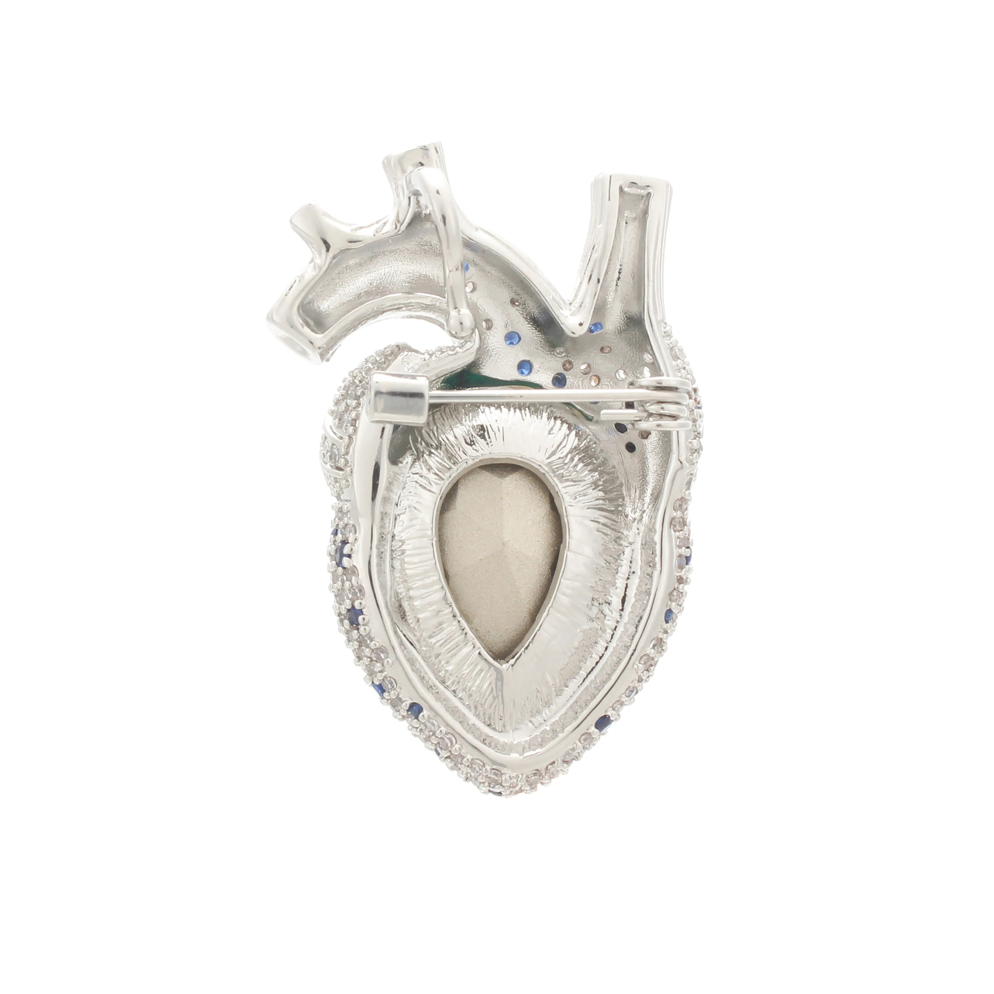 Cor Vitae Brooch Emerald Heart Edition Anatomical Heart Silver & Emerald Crystal Brooch