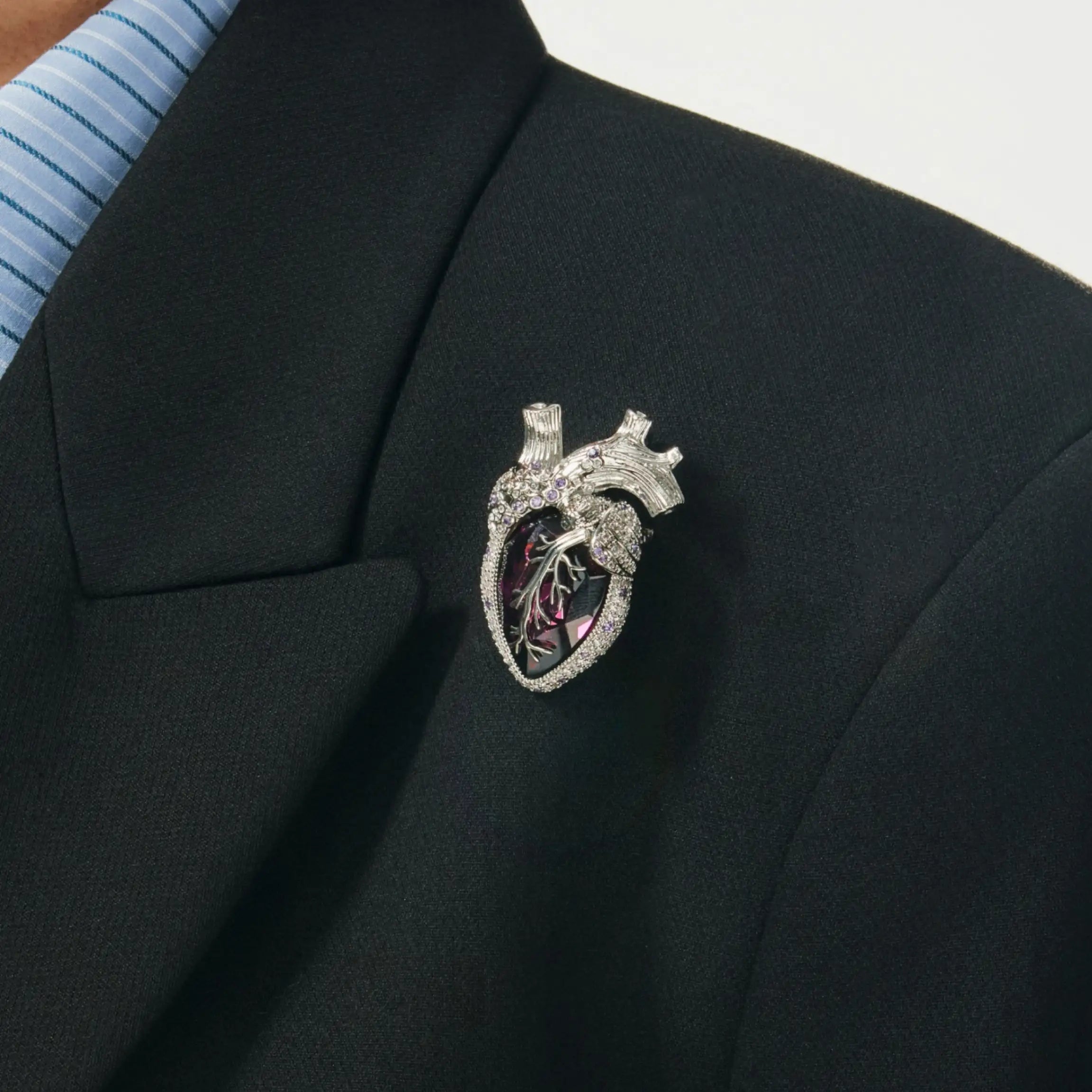 Cor Vitae Brooch Amethyst Heart Edition Anatomical Heart Silver & Amethyst Crystal Brooch