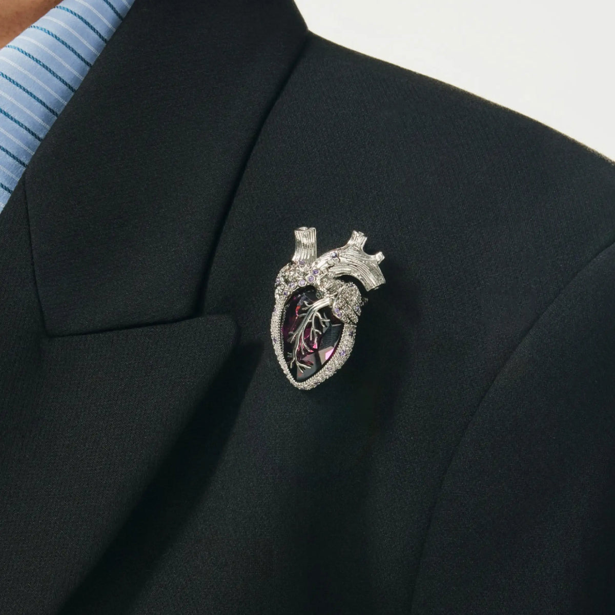 Cor Vitae Brooch Amethyst Heart Edition Anatomical Heart Silver & Amethyst Crystal Brooch