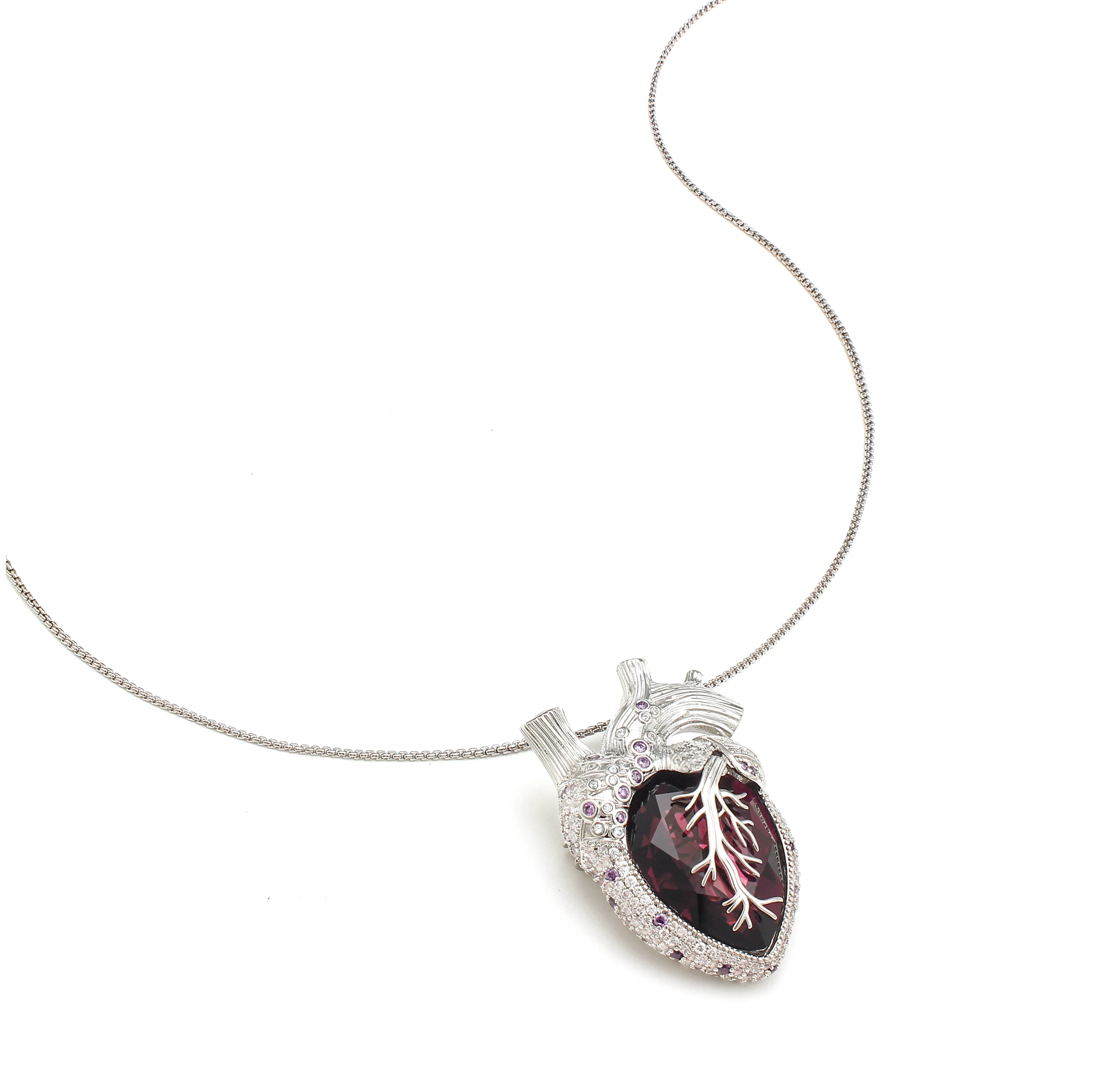 Cor Vitae Brooch Amethyst Heart Edition Anatomical Heart Silver & Amethyst Crystal Brooch