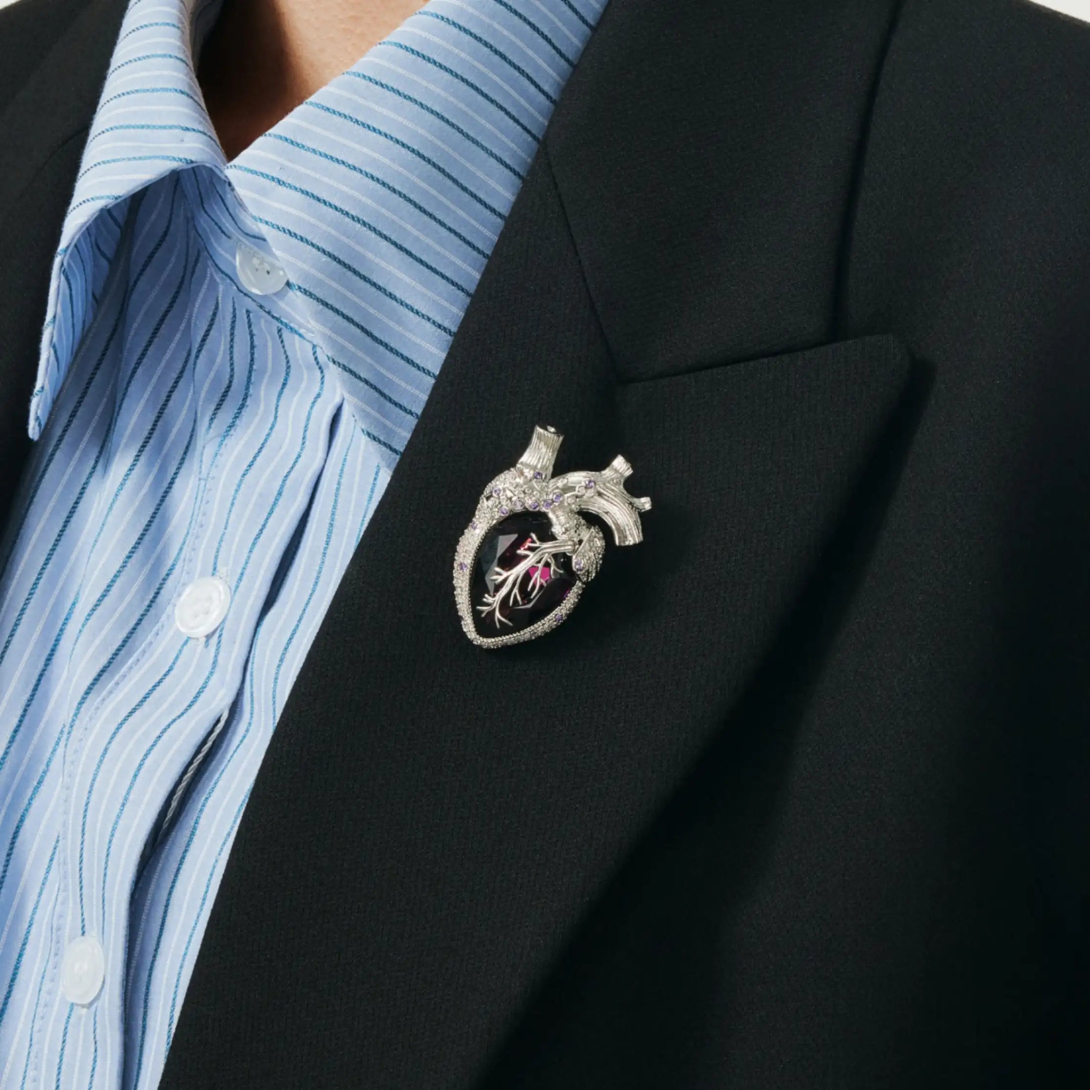 Cor Vitae Brooch Amethyst Heart Edition Anatomical Heart Silver & Amethyst Crystal Brooch