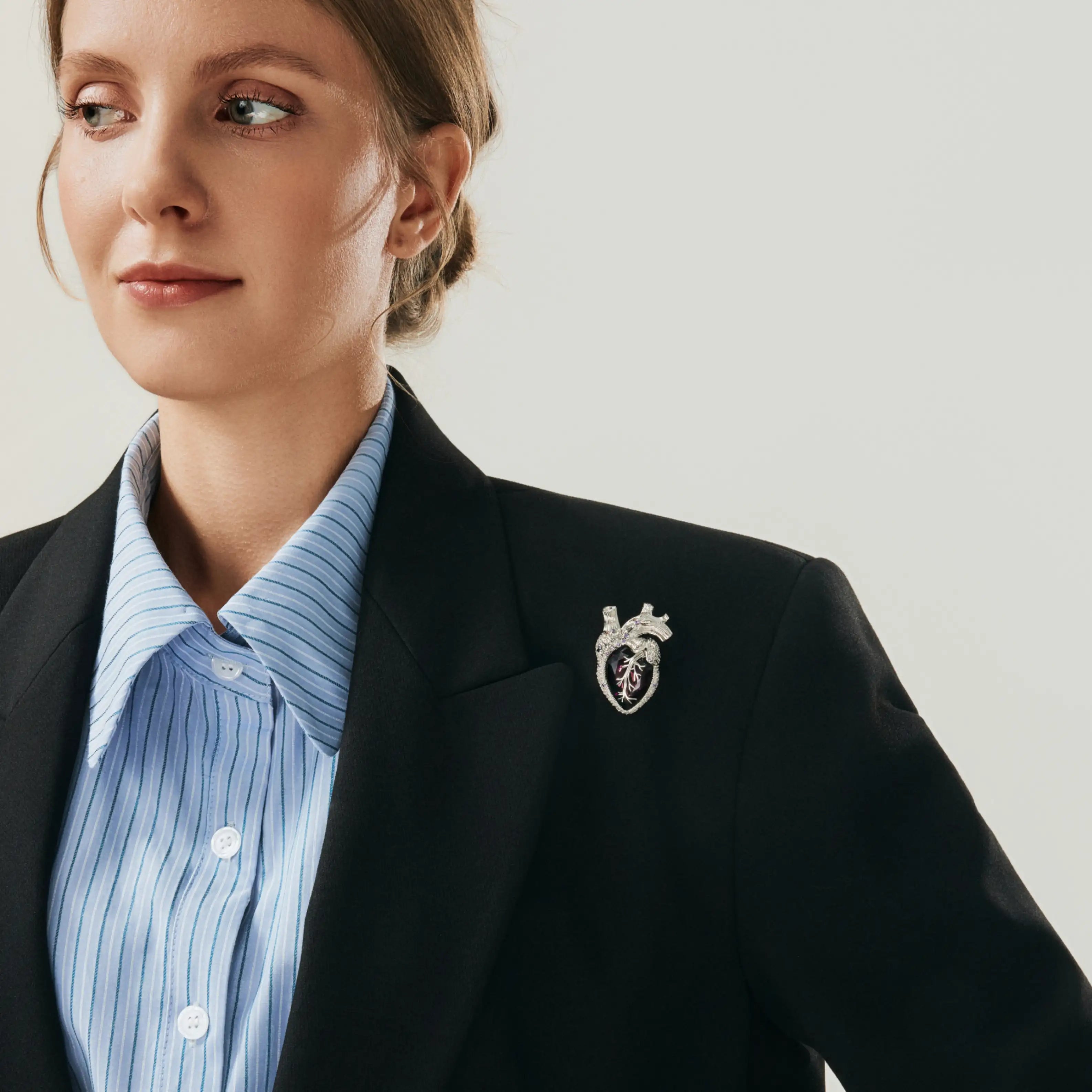 Cor Vitae Brooch Amethyst Heart Edition Anatomical Heart Silver & Amethyst Crystal Brooch