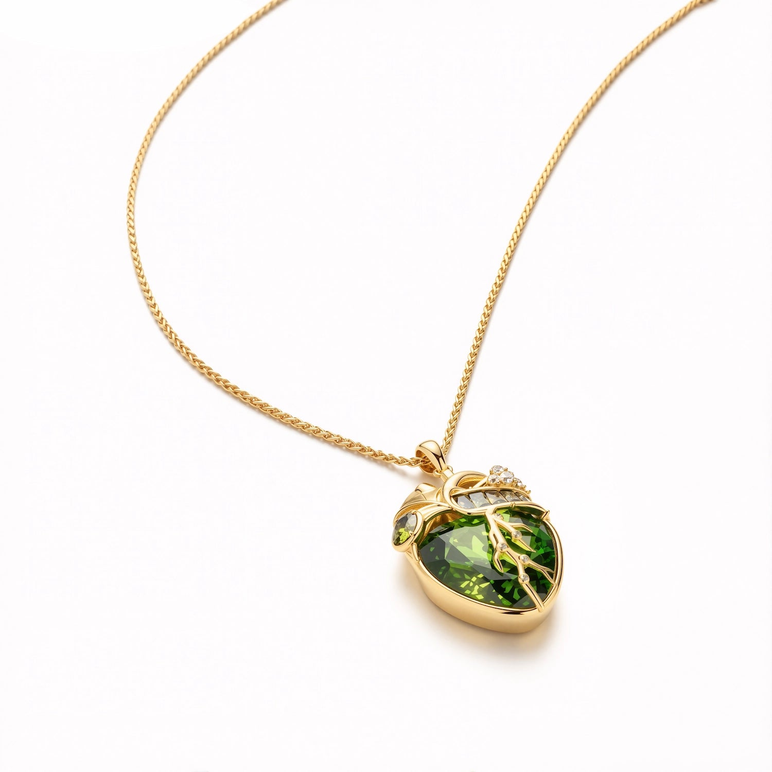 Cor Vitae Heartstone Necklace August Olive Green