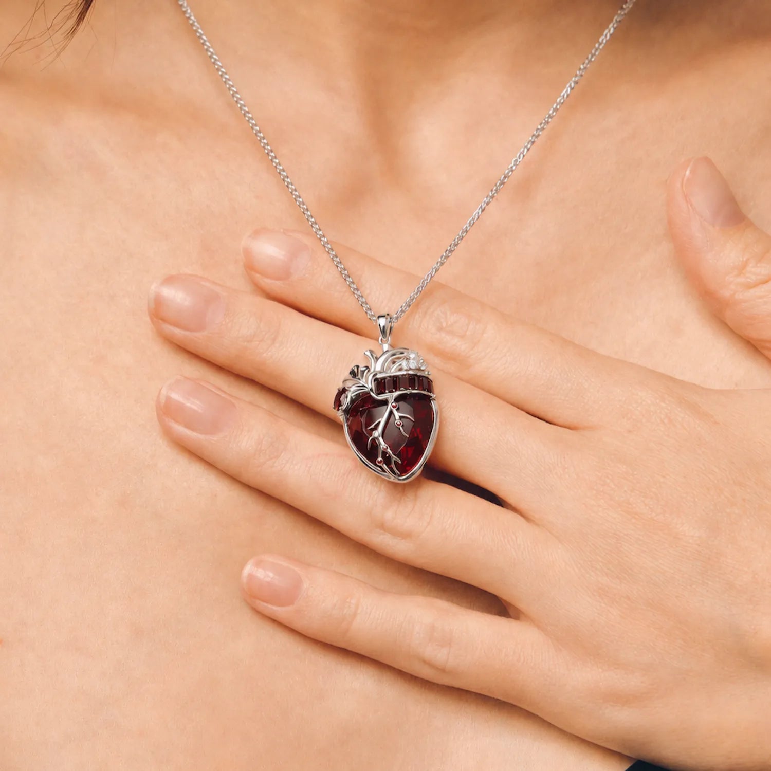 Cor Vitae Heartstone Necklace January Oxblood Red