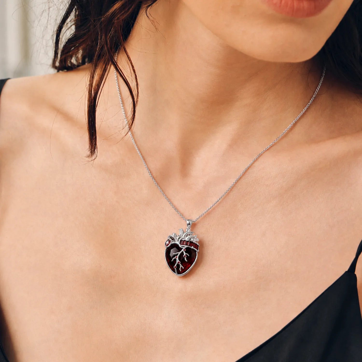 Cor Vitae Heartstone Necklace January Oxblood Red