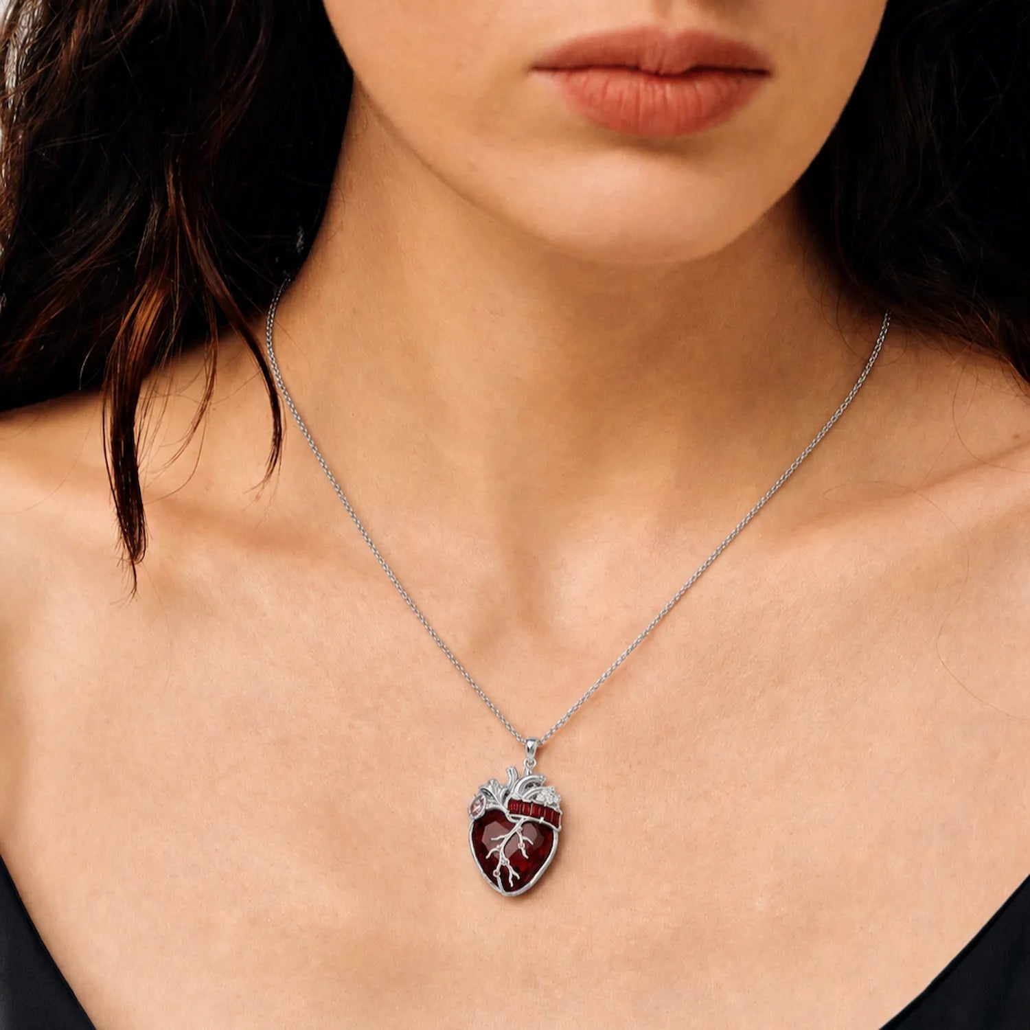 Cor Vitae Heartstone Necklace January Oxblood Red